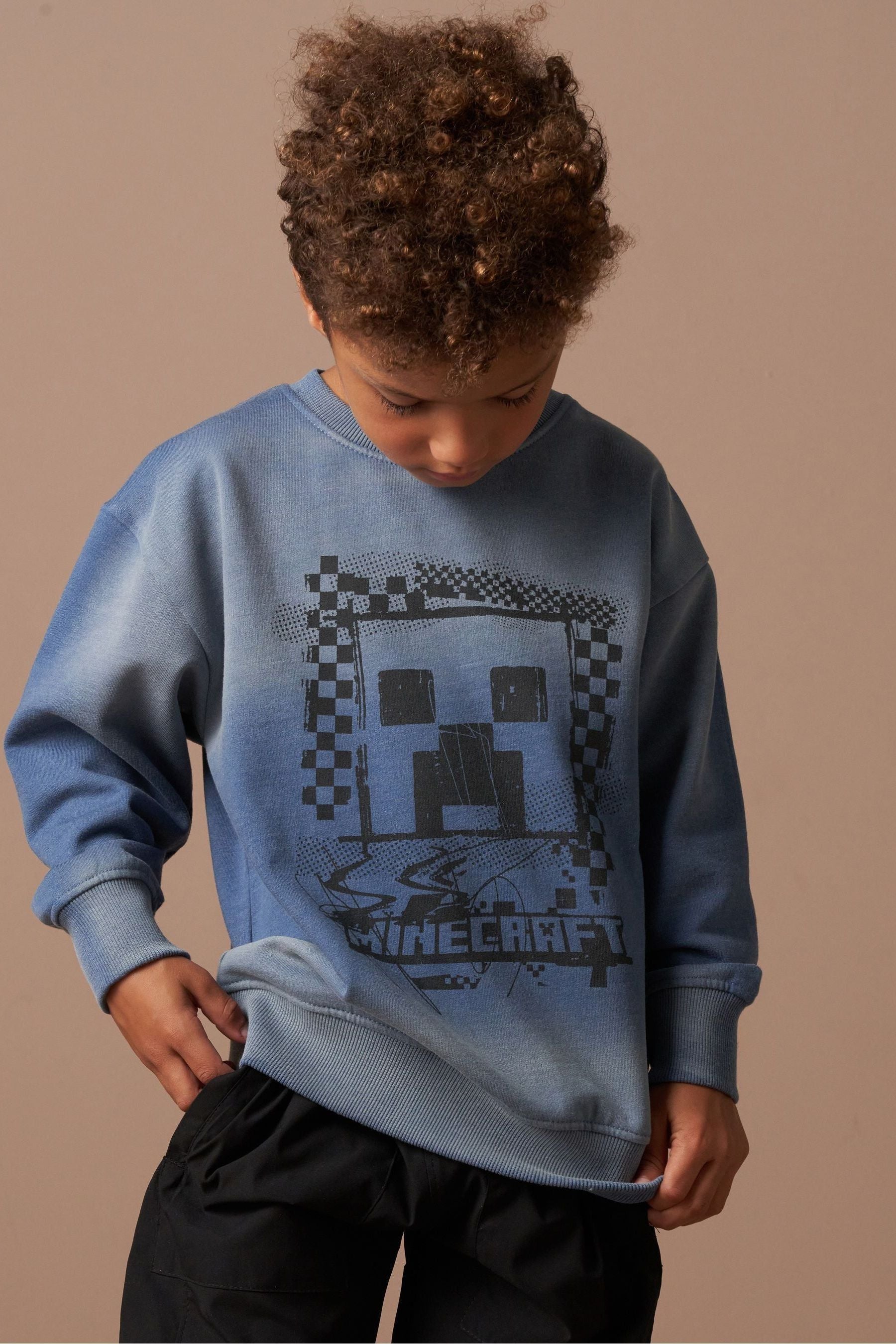 Angel & Rocket Blue Minecraft Washed Graphic Sweatshirt