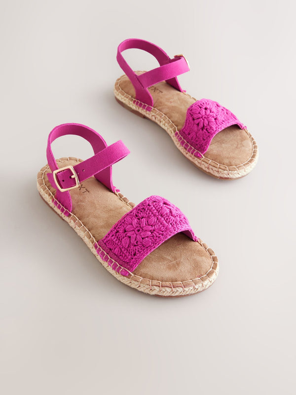 Hot Pink Crochet Buckle Fastening Sandals