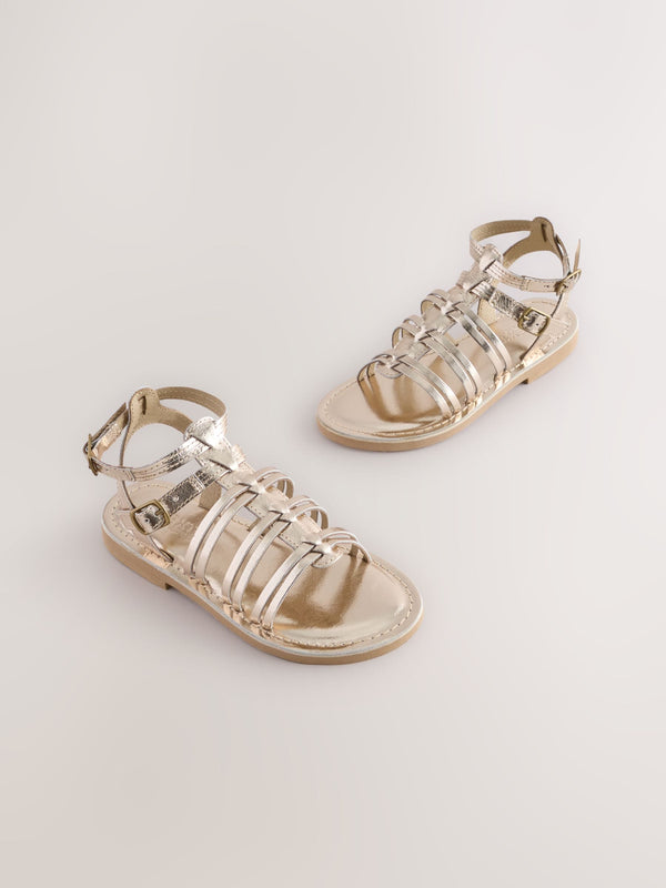 Gold Metallic Leather Gladiator Sandals