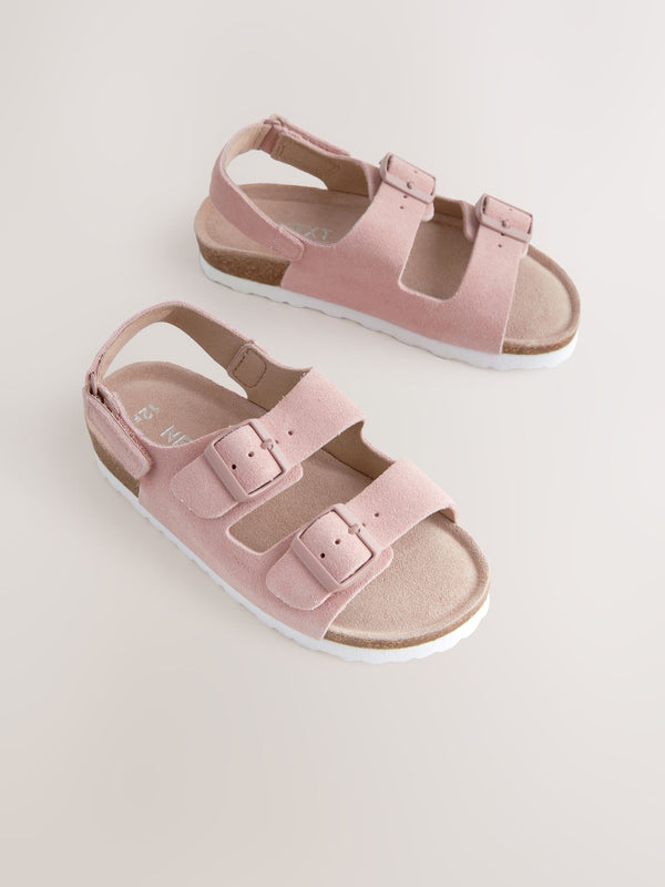 Pink Suede Wide Fit (G) Touch Fastening Strap Corkbed Sandals