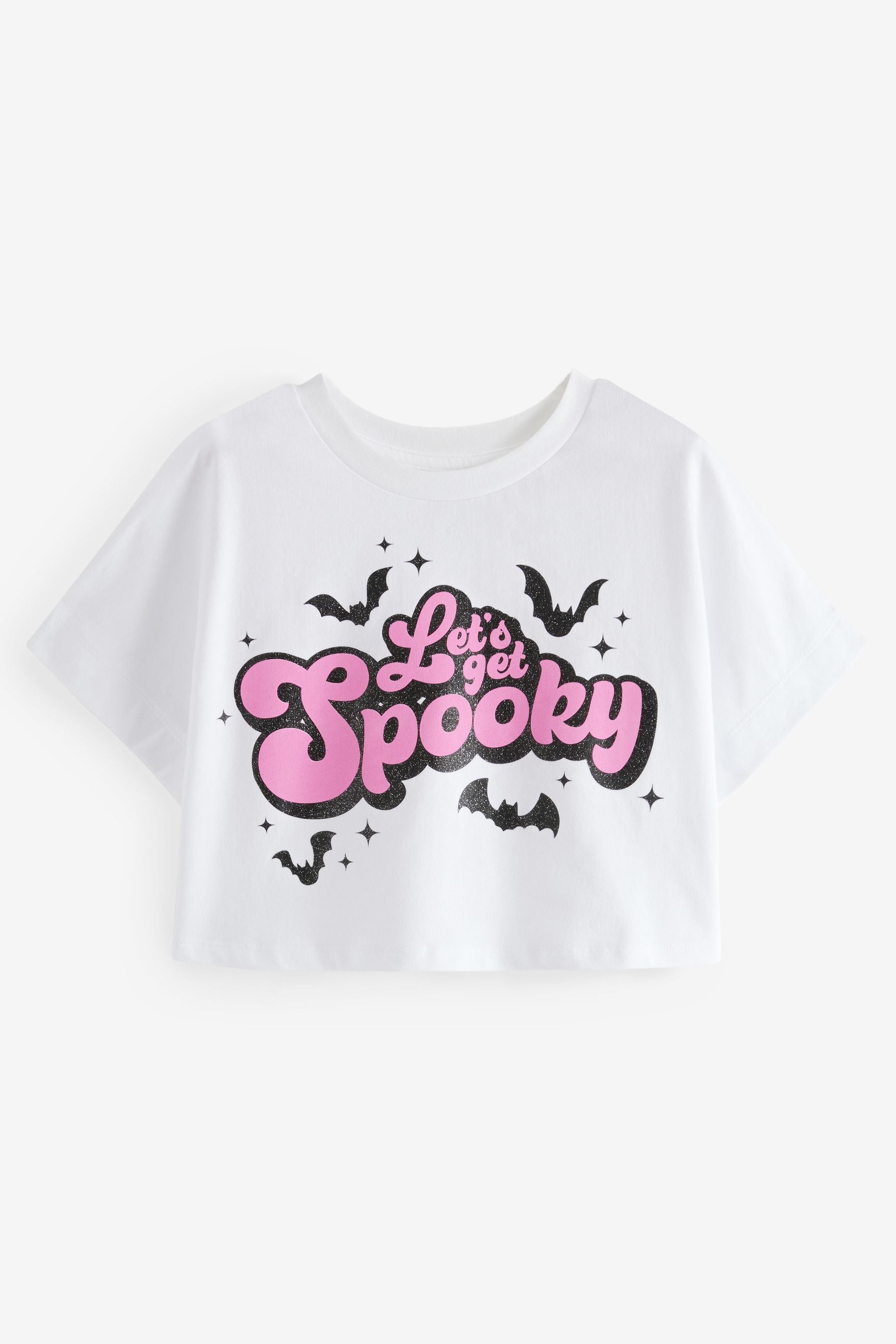 White Cropped Halloween Graphic 100% Cotton T-Shirt (3-16yrs)