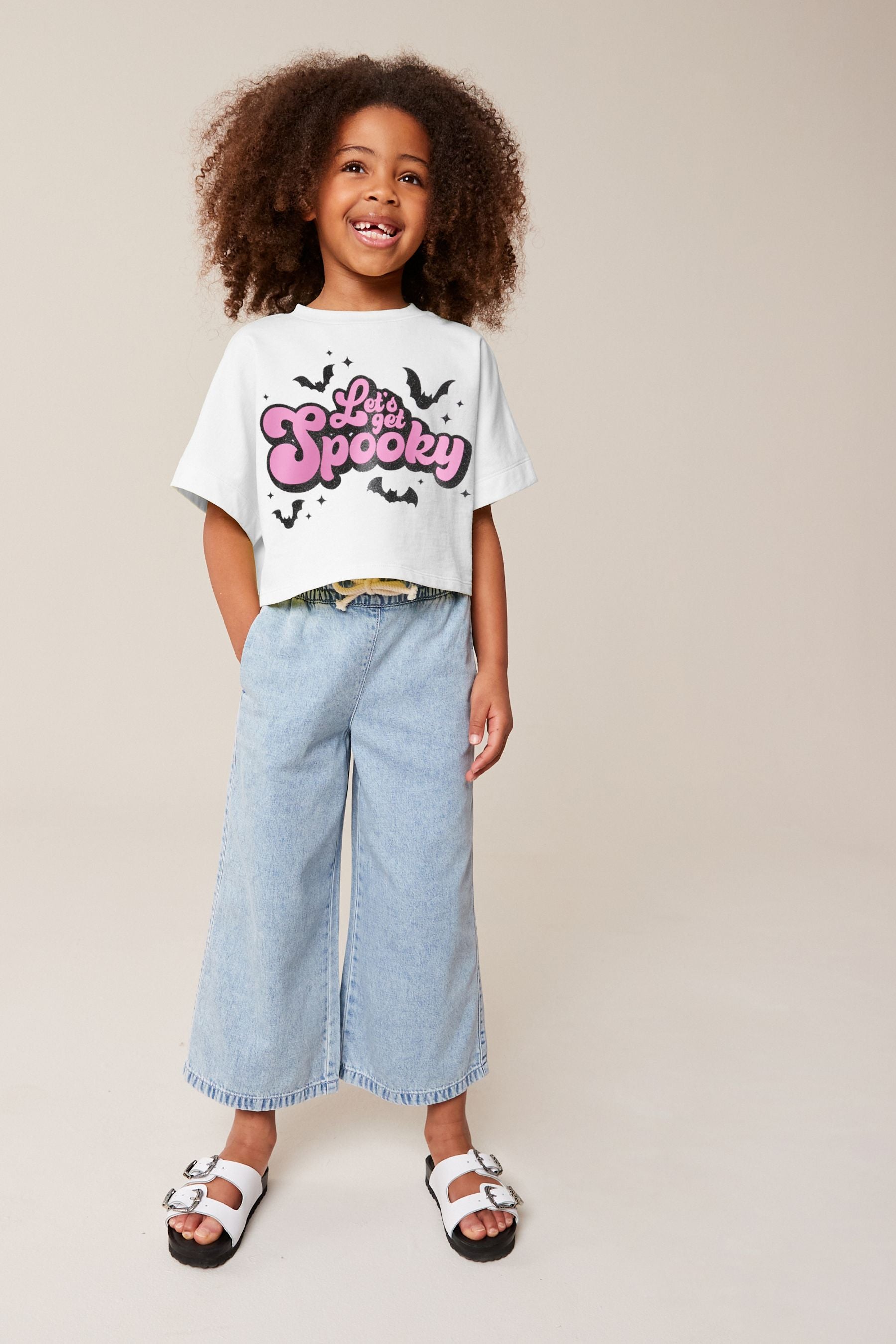 White Cropped Halloween Graphic 100% Cotton T-Shirt (3-16yrs)