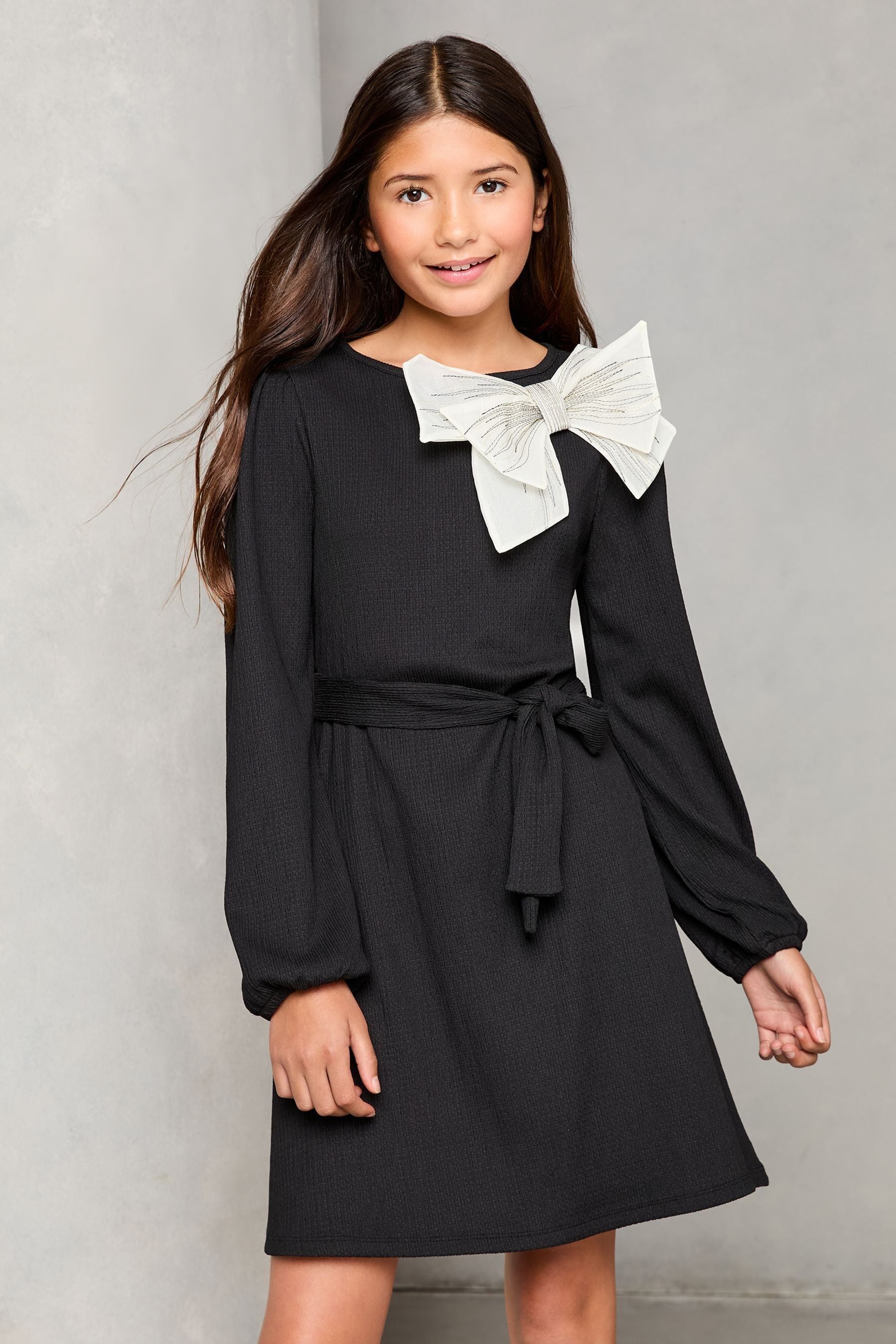 Black Jersey Bow Detail Dress (5-16yrs) (5-16yrs)