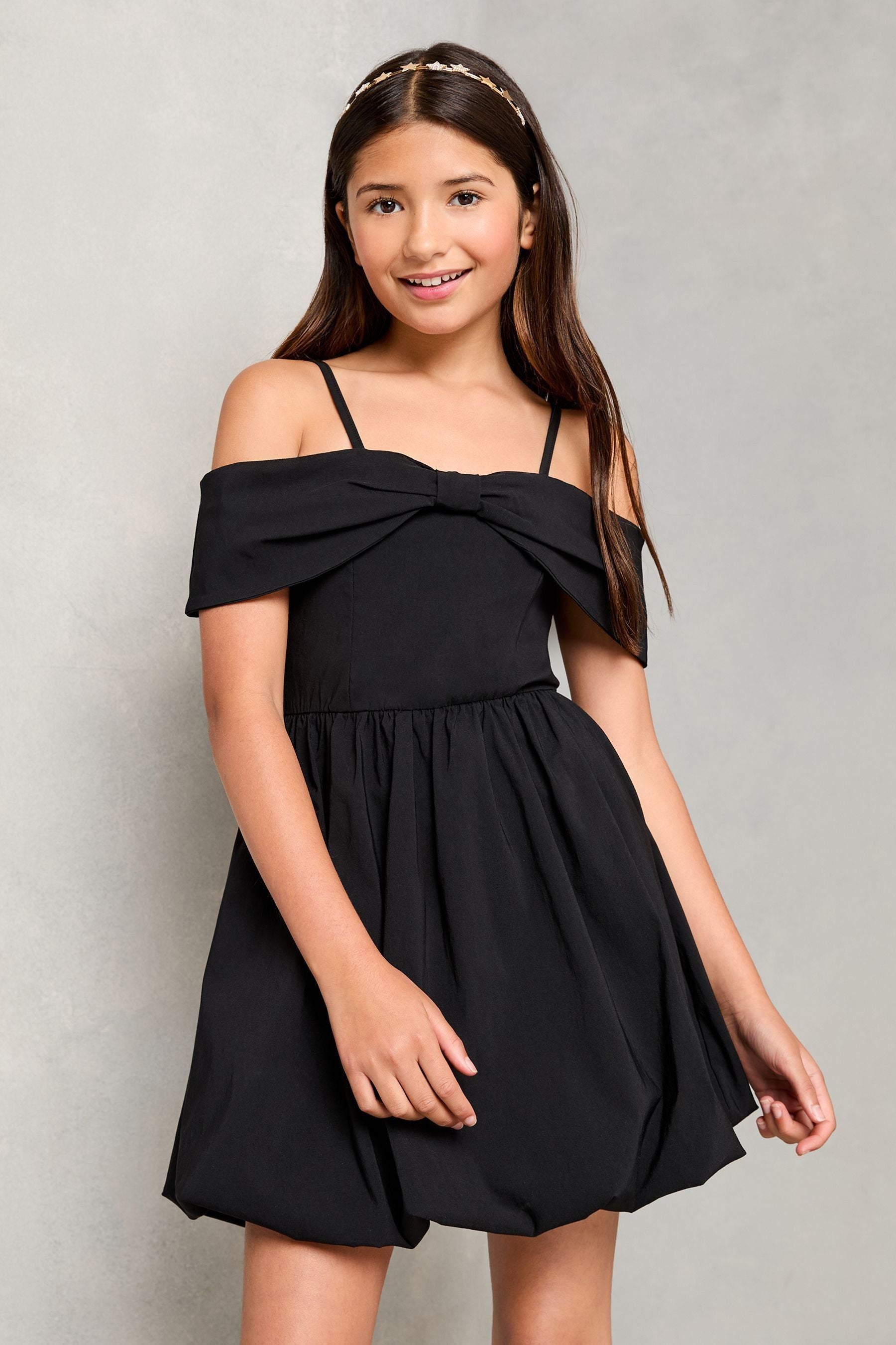 Lipsy Black Bow Bardot Puffball Dress (5-16yrs) (5-16yrs)