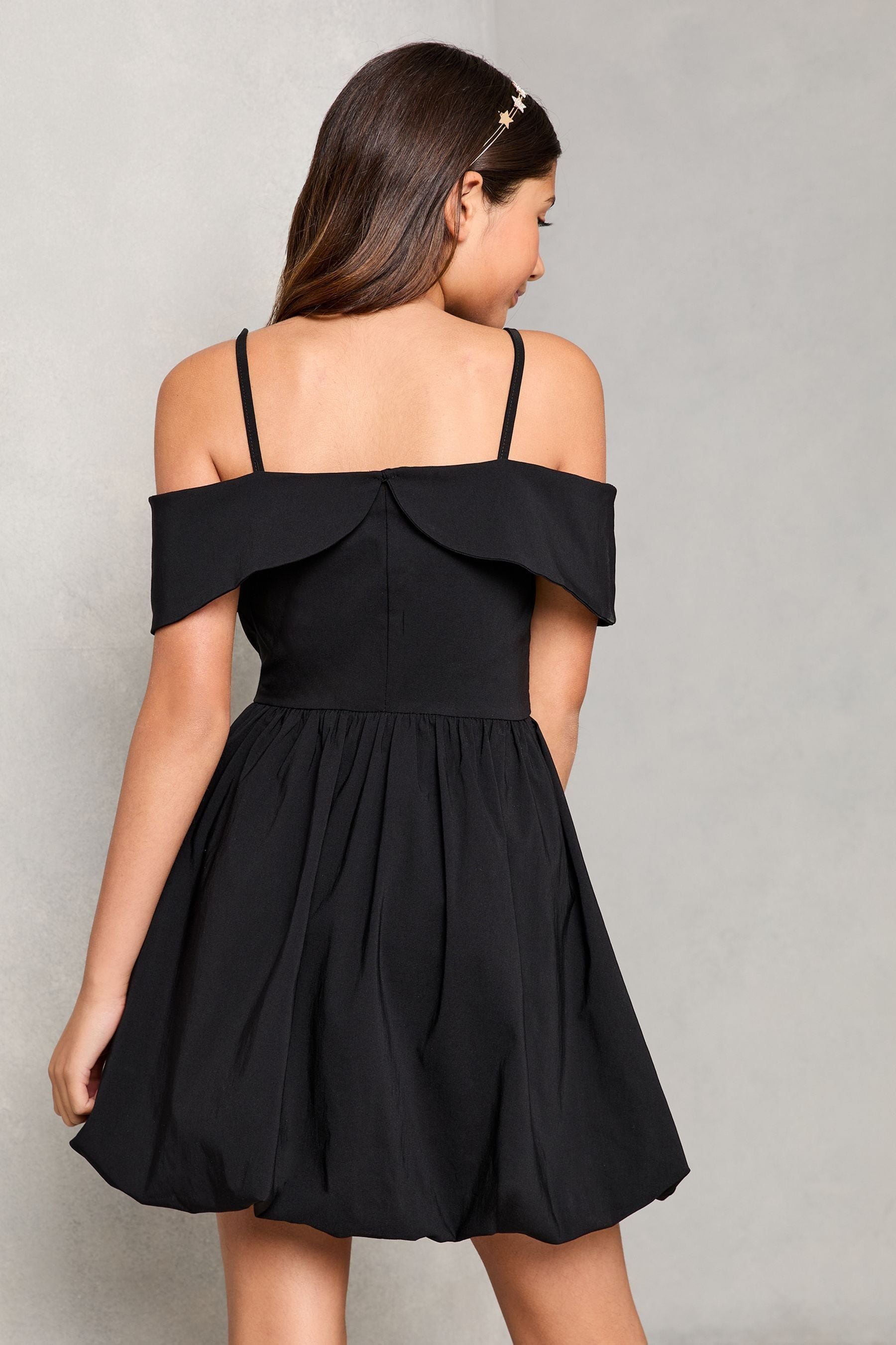 Black Bow Bardot Puffball Dress (5-16yrs)