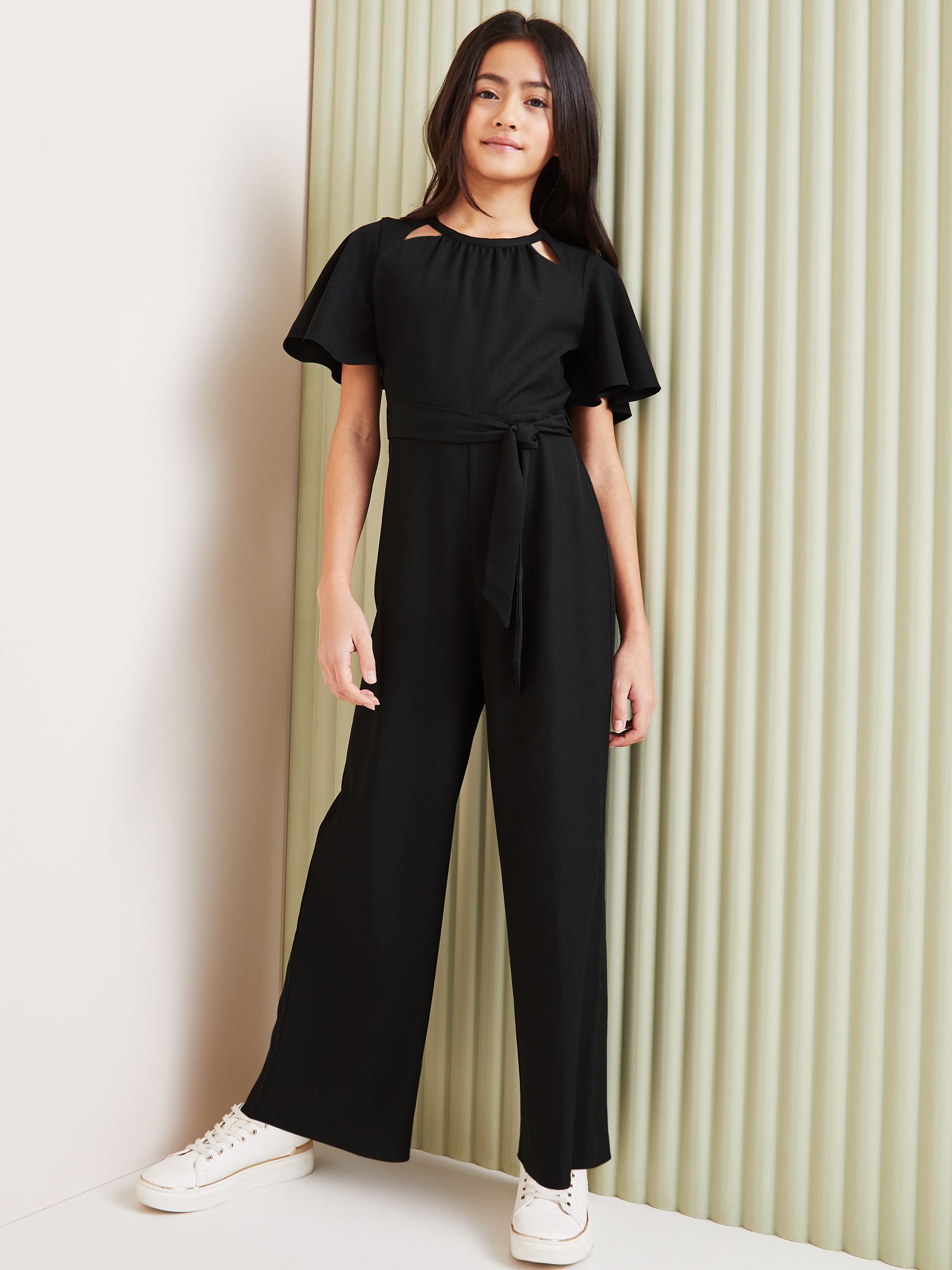 Lipsy Black Cut-Out Flutter Sleeve Jumpsuit (5-16yrs)