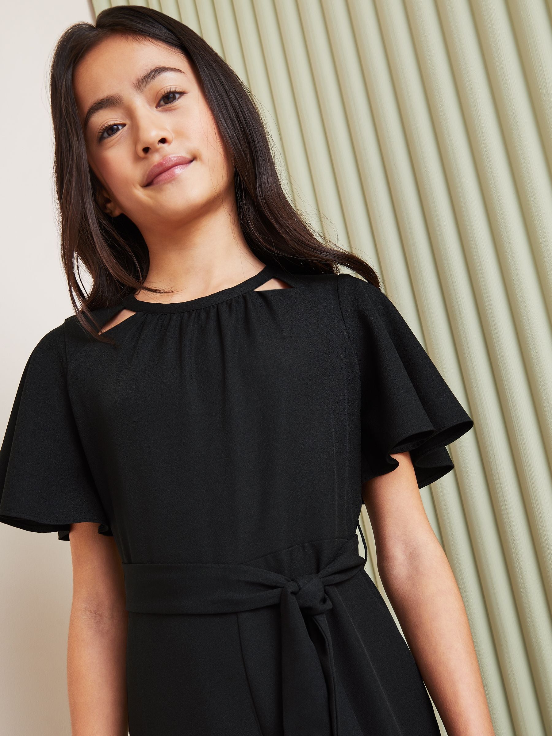 Lipsy Black Cut-Out Flutter Sleeve Jumpsuit (5-16yrs)