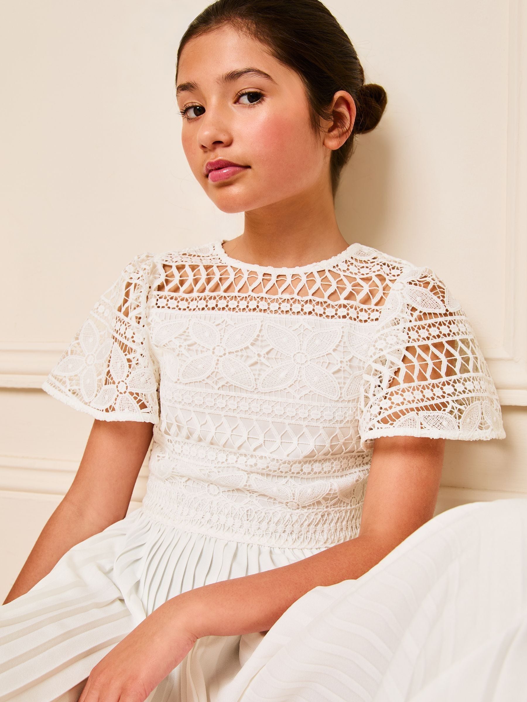 White Flutter Sleeve Lace Occasion Jumpsuit (5-16yrs)