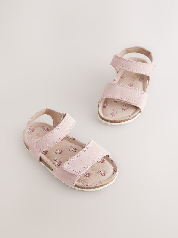 Pink Suede Standard Fit (F) Touch Fastening Corkbed Sandals