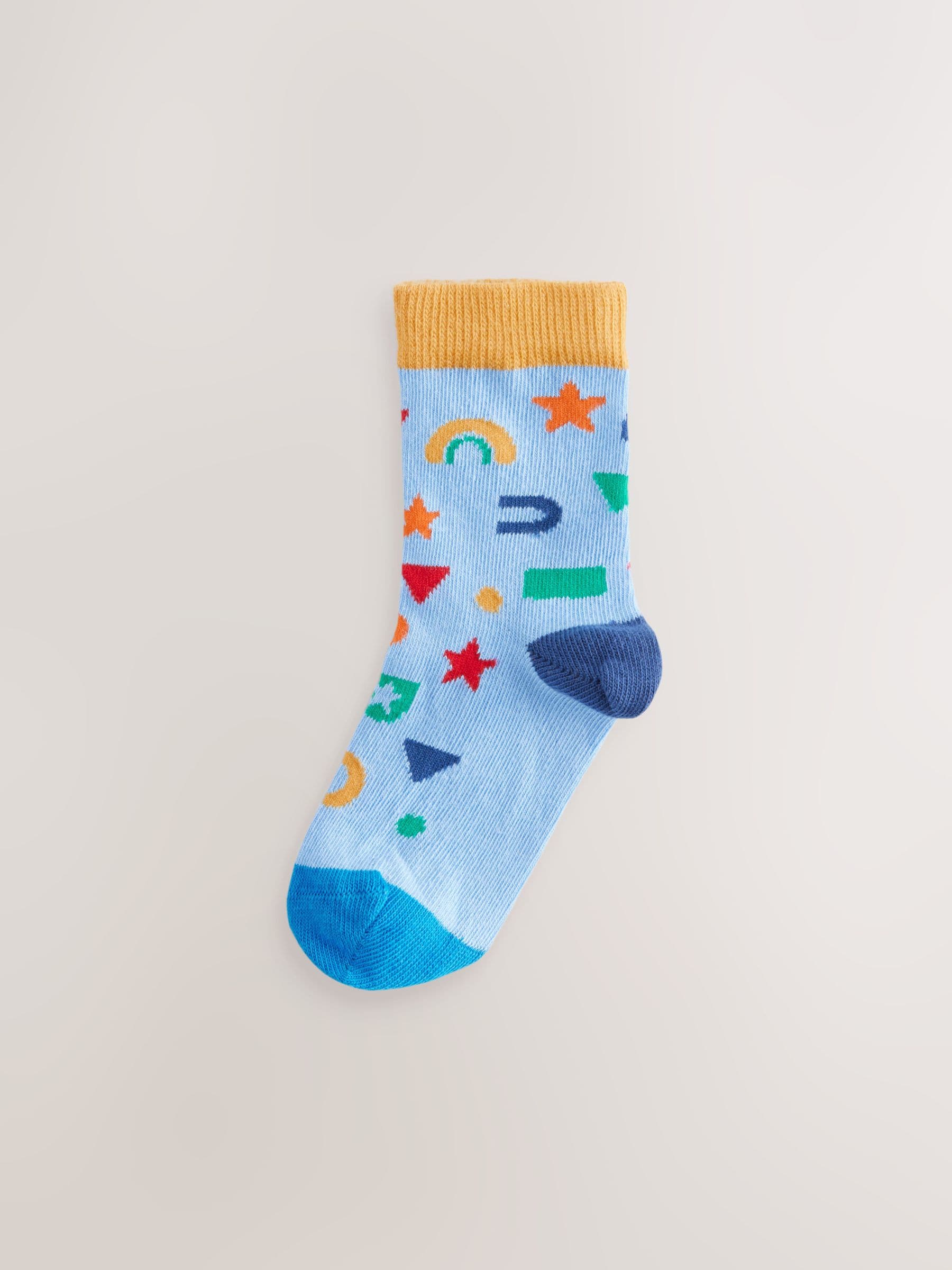 Blue/Ecru/Red Nursery Alphabet Print Cotton Rich Socks 5 Pack