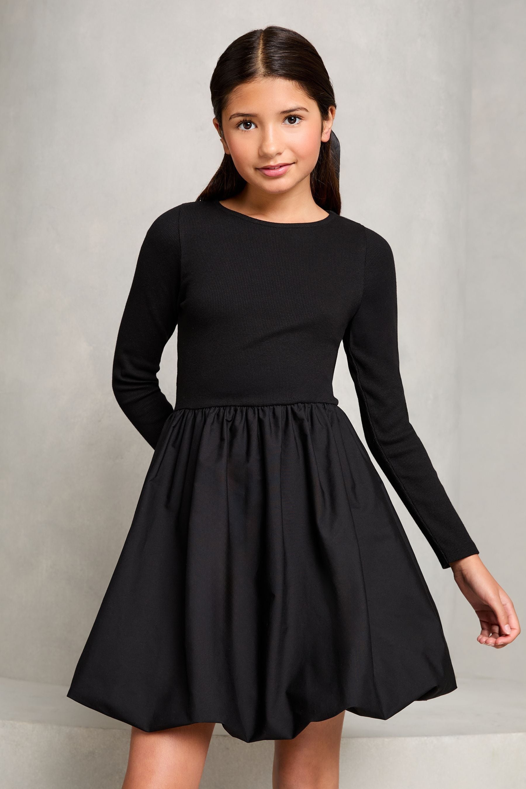 Lipsy Black Bubble Hem Long Sleeve 100% Cotton Dress (5-16yrs) (5-16yrs)