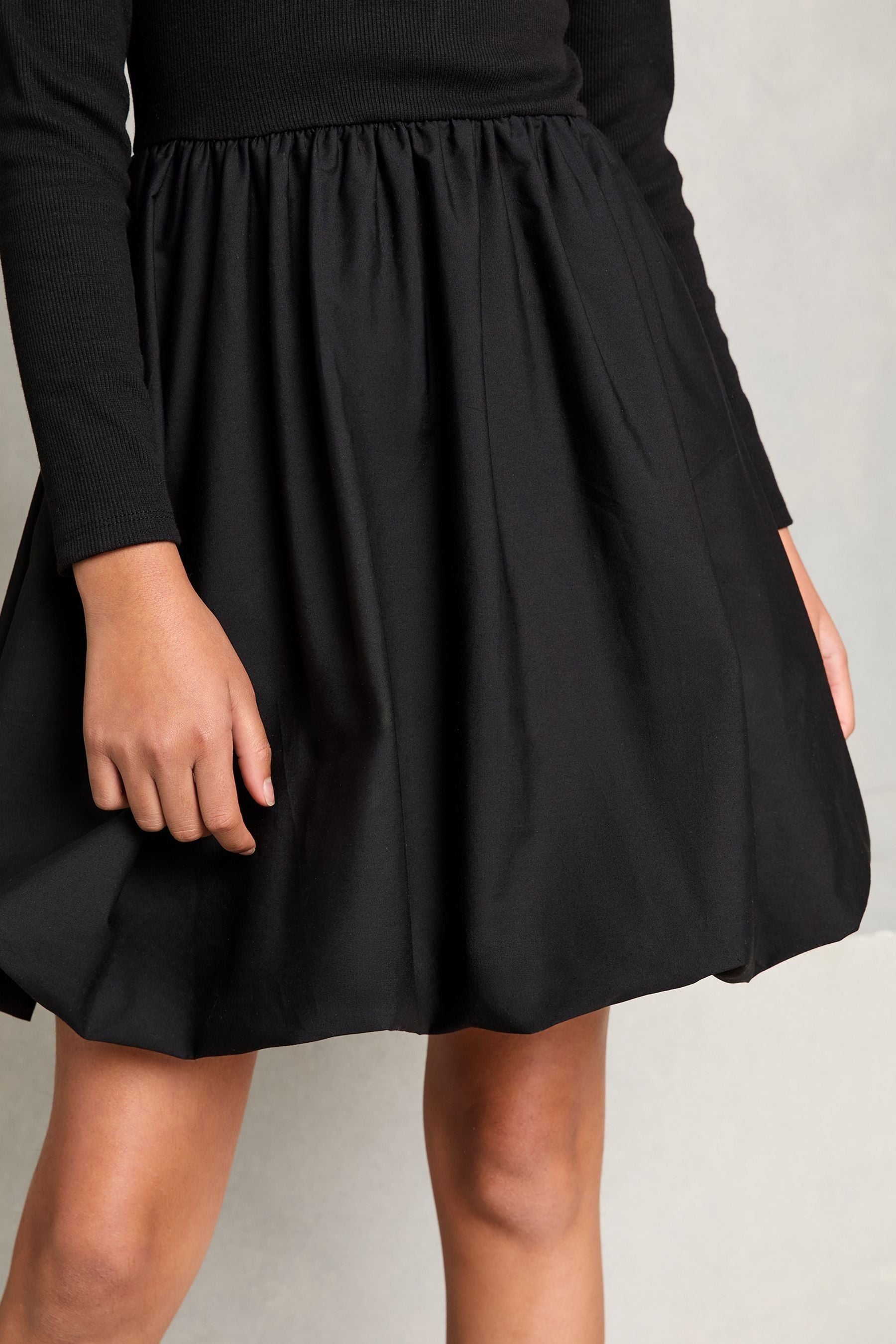 Black Bubble Hem Long Sleeve Dress (5-16yrs)