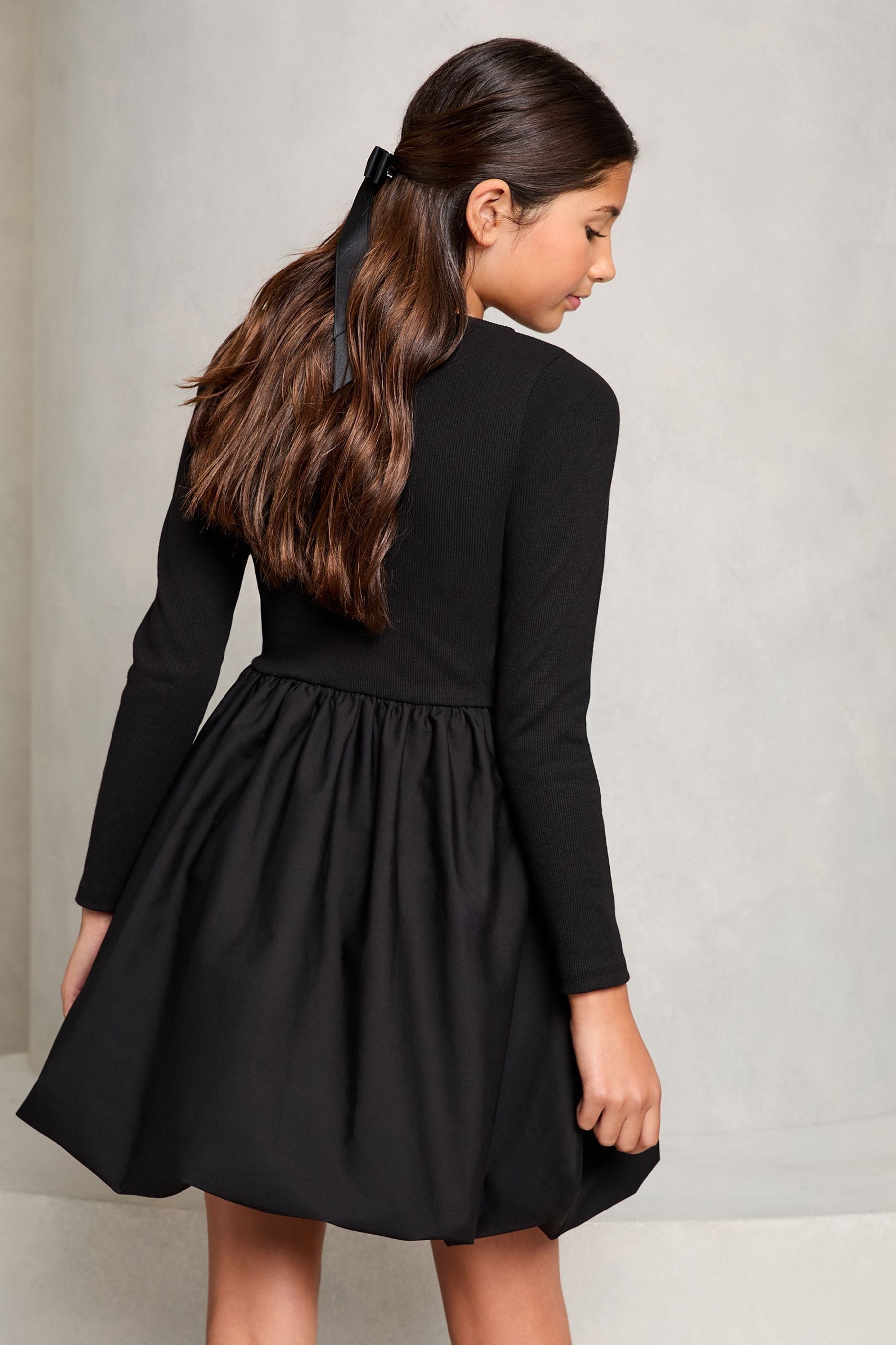 Black Bubble Hem Long Sleeve Dress (5-16yrs)