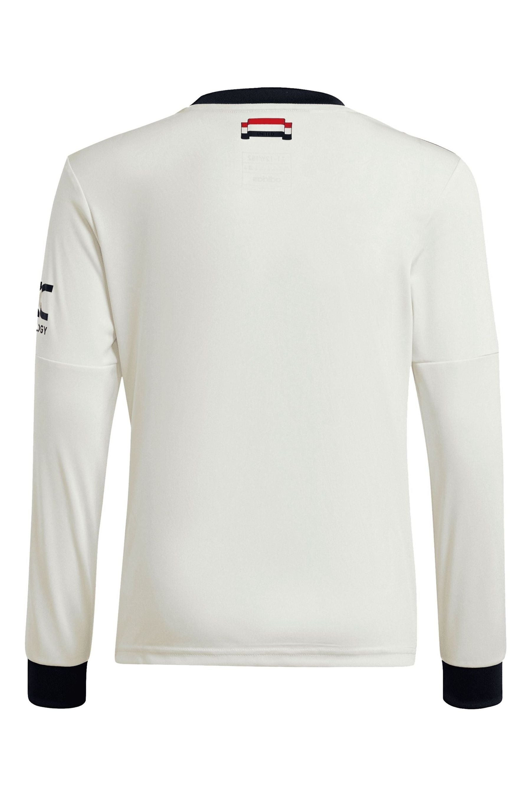 adidas White Manchester United Third Shirt 2024-25 Kids Long Sleeve