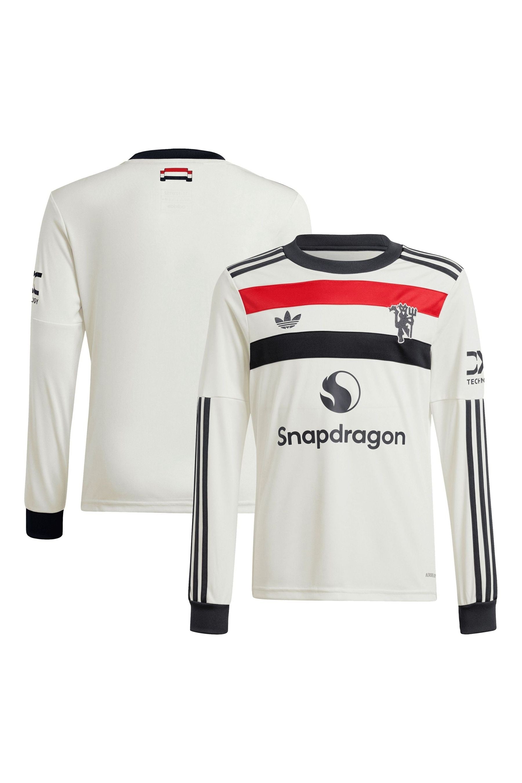 adidas White Manchester United Third Shirt 2024-25 Kids Long Sleeve