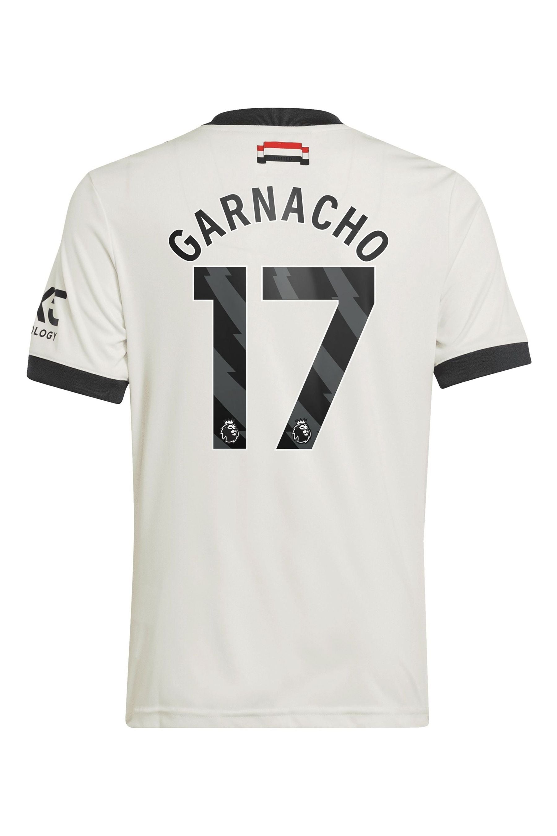 adidas White Kids Manchester United EPL Third Shirt 2024-25 with Garnacho 17 Printing