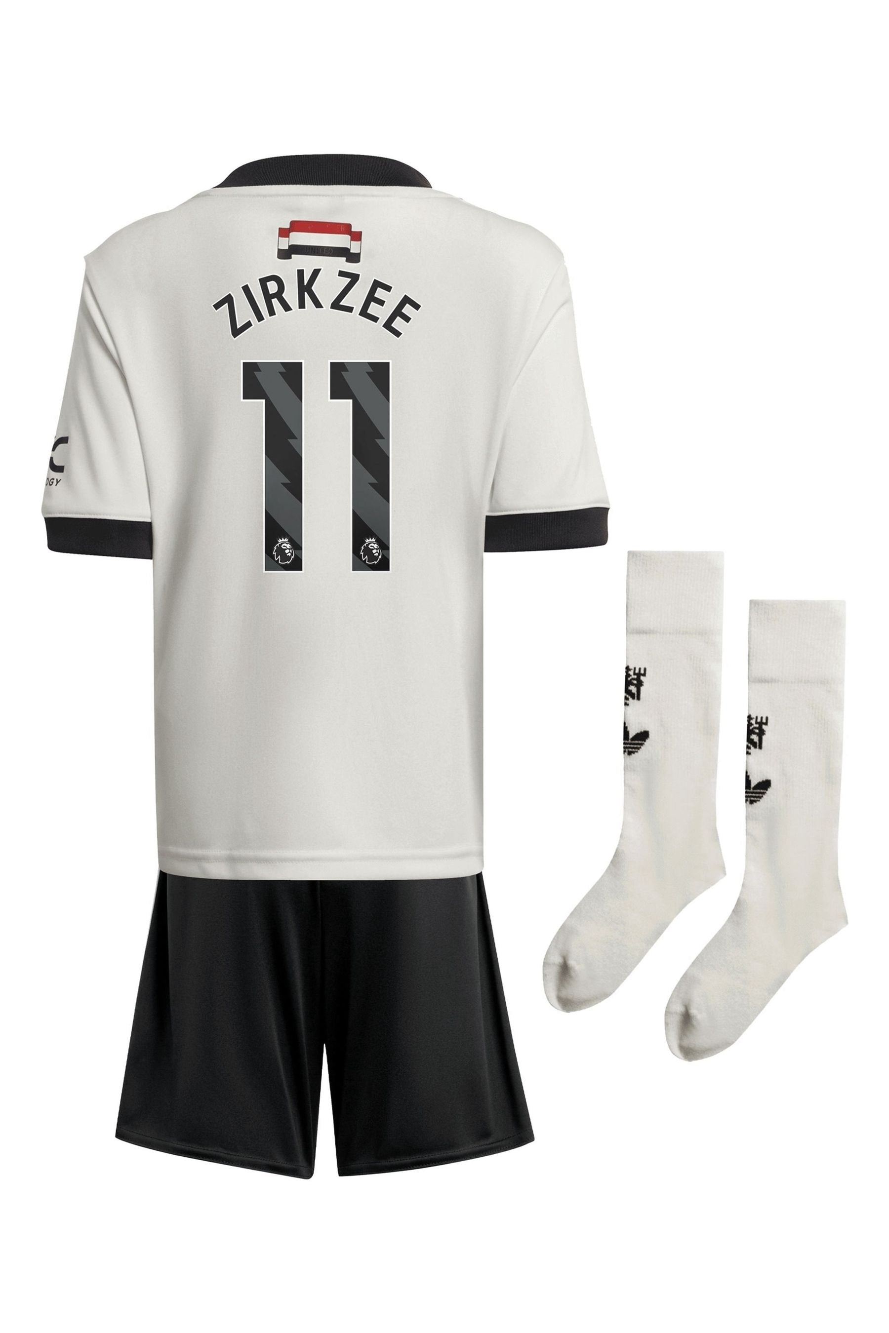 adidas White Manchester United EPL Third Mini Kit 2024-25 with Zirkzee 11 Printing