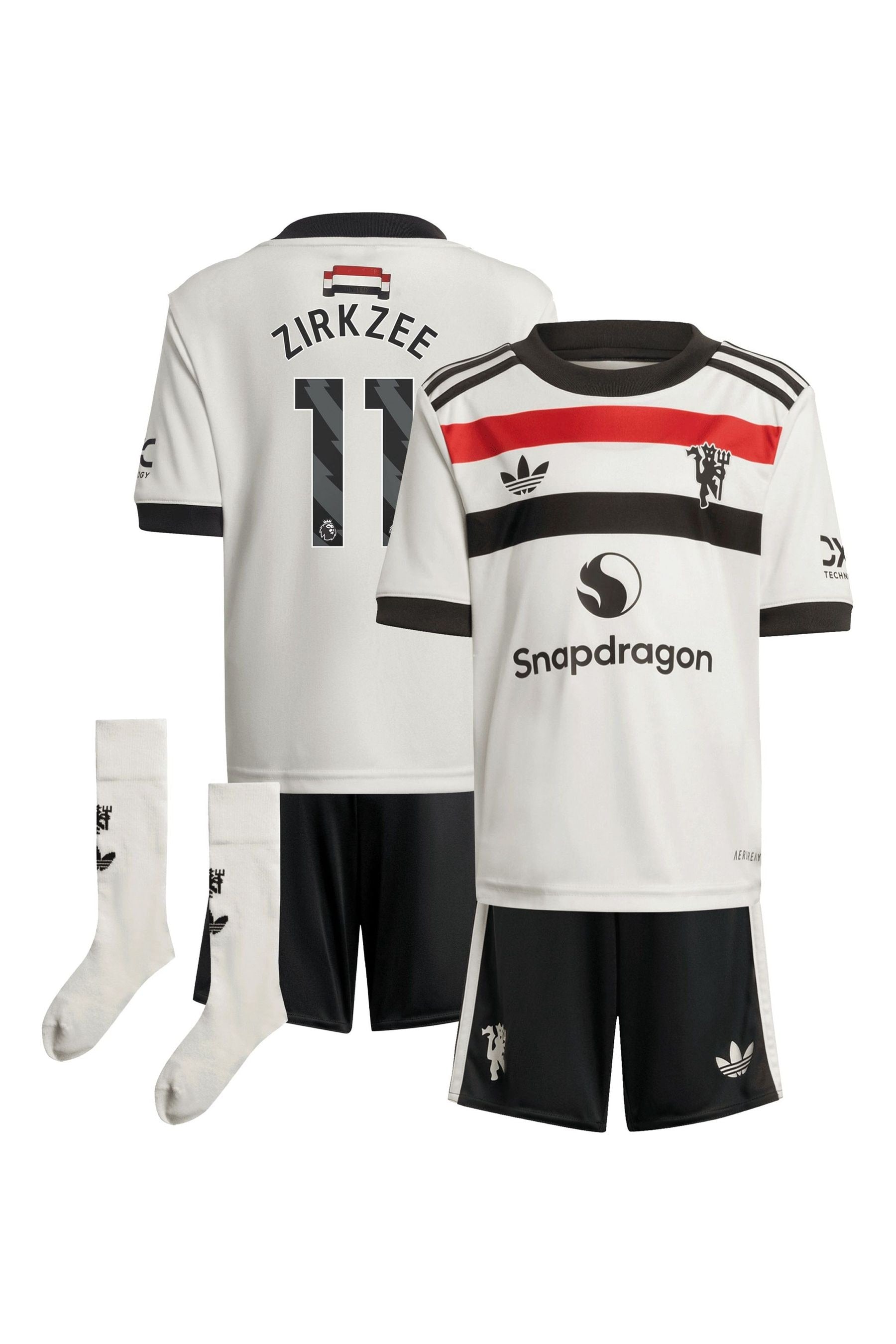 adidas White Manchester United EPL Third Mini Kit 2024-25 with Zirkzee 11 Printing