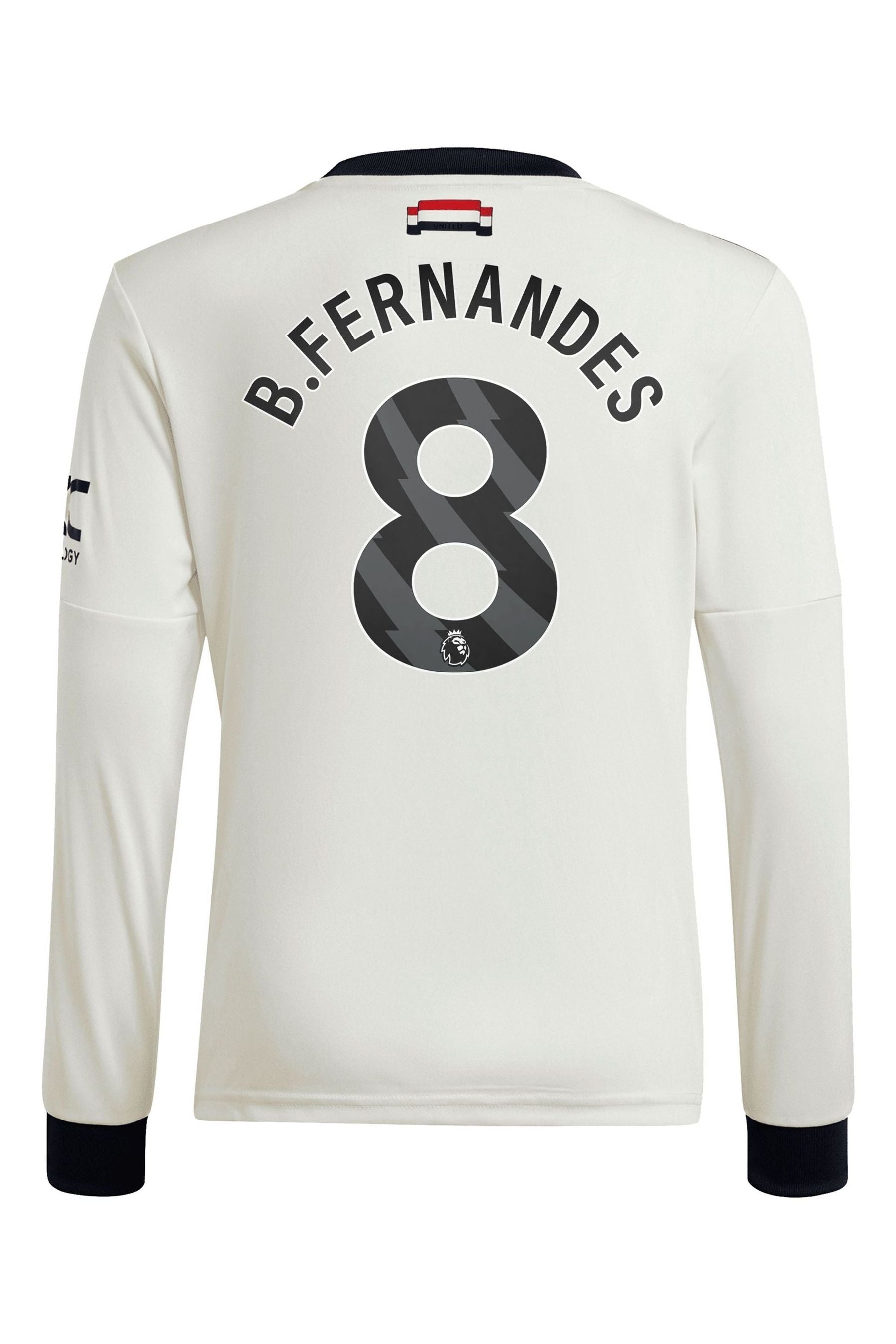 adidas White Kids Manchester United EPL Third Long Sleeve Shirt 2024-25 with B.Fernandes 8 Printing