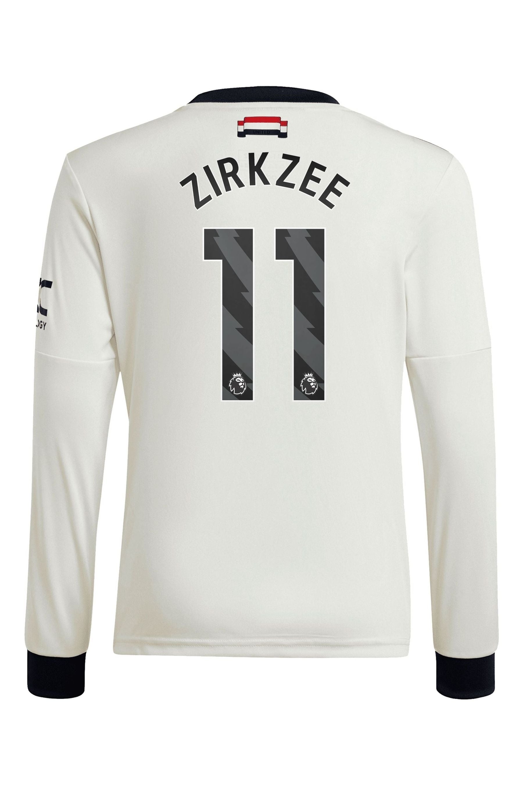 adidas White Kids Manchester United EPL Third Shirt 2024-25 Long Sleeve with Zirkzee 11 Printing