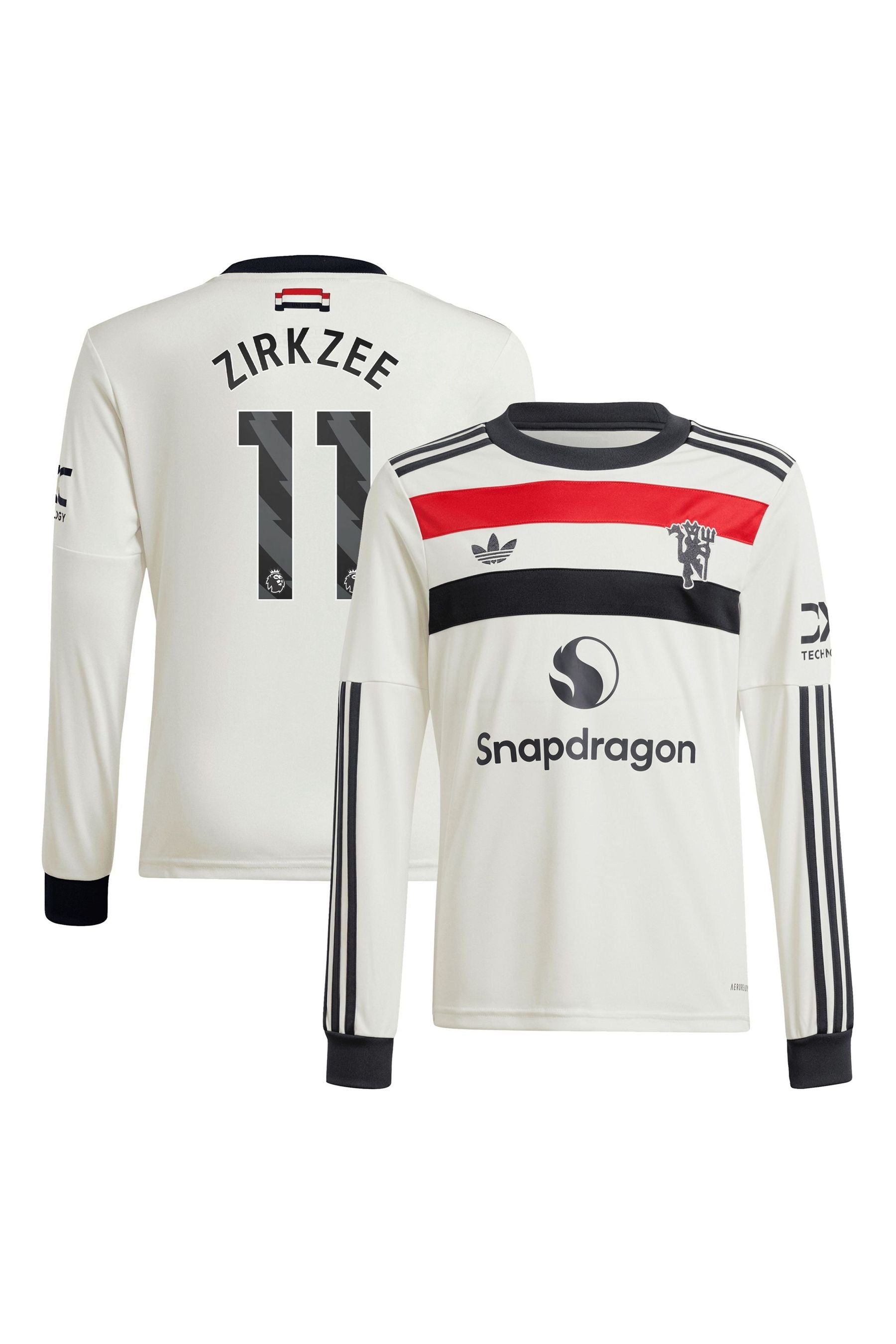 adidas White Kids Manchester United EPL Third Shirt 2024-25 Long Sleeve with Zirkzee 11 Printing