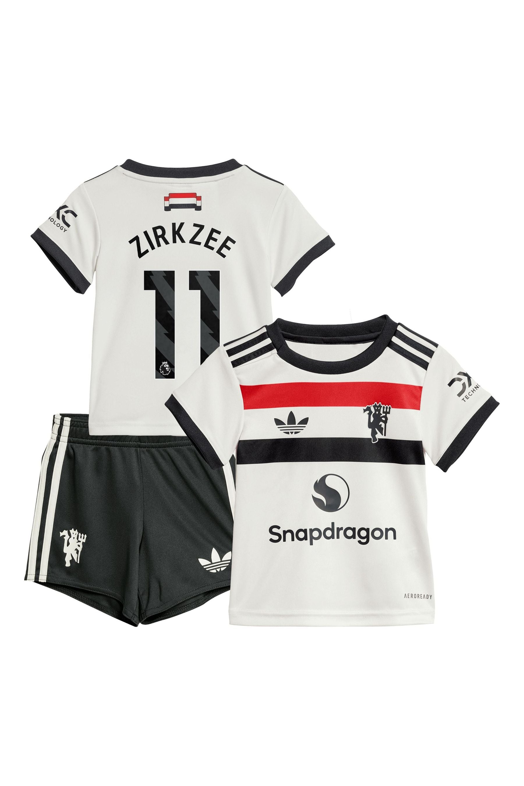 adidas White Baby Manchester United EPL Third Kit 2024-25 with Zirkzee 11 Printing