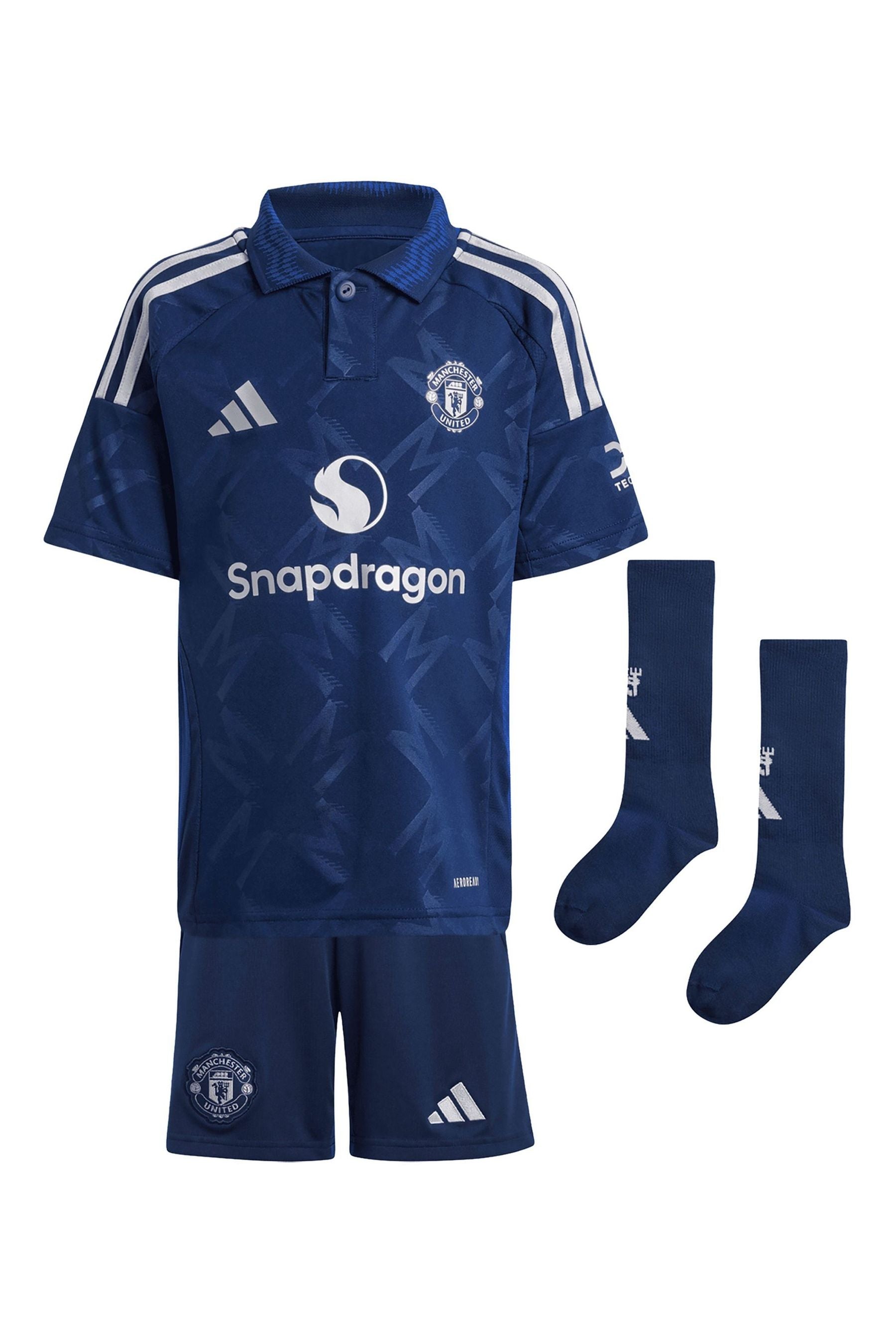 adidas Blue Manchester United EPL Away Mini Kit 2024-25 with Zirkzee 11 Printing