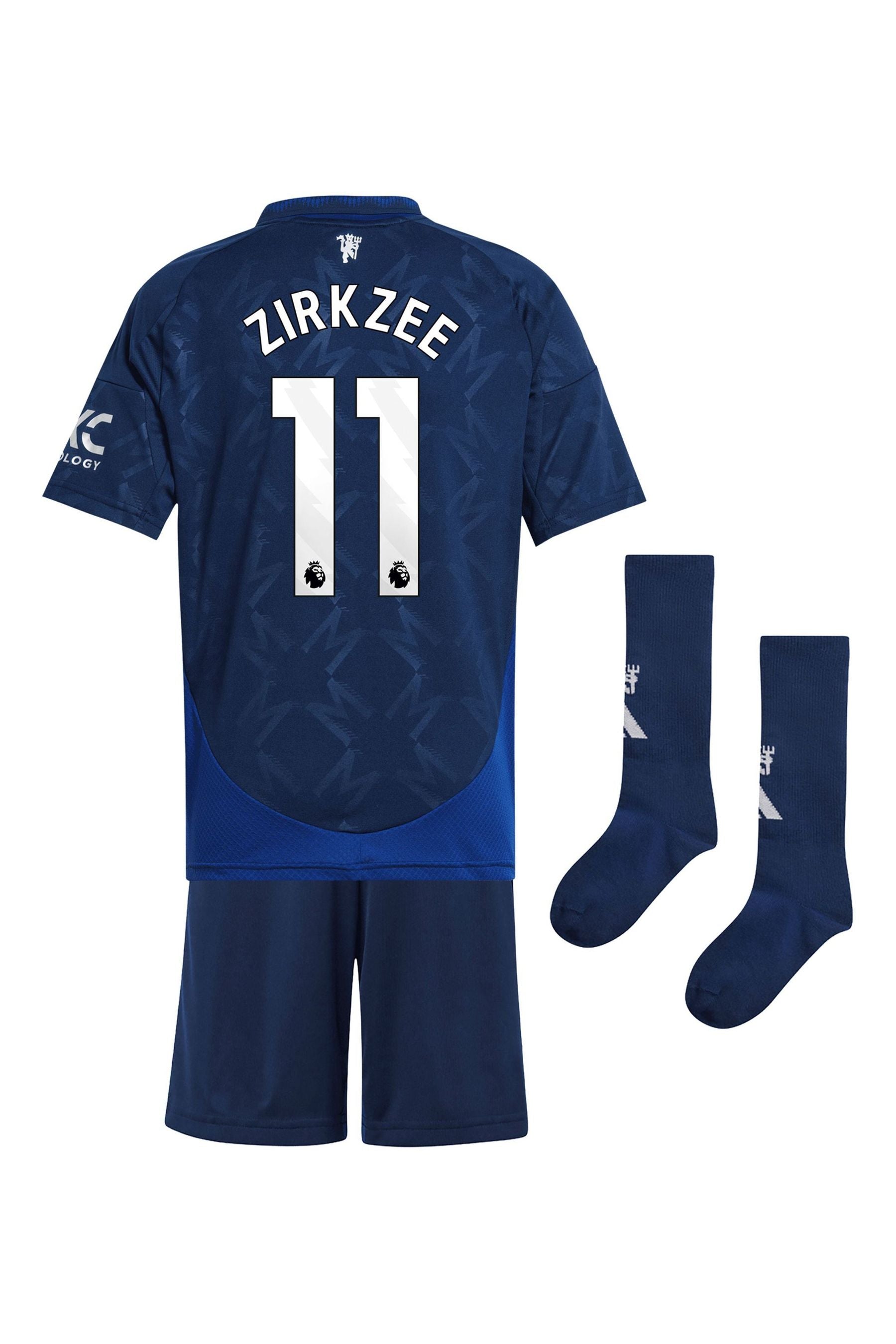 adidas Blue Manchester United EPL Away Mini Kit 2024-25 with Zirkzee 11 Printing