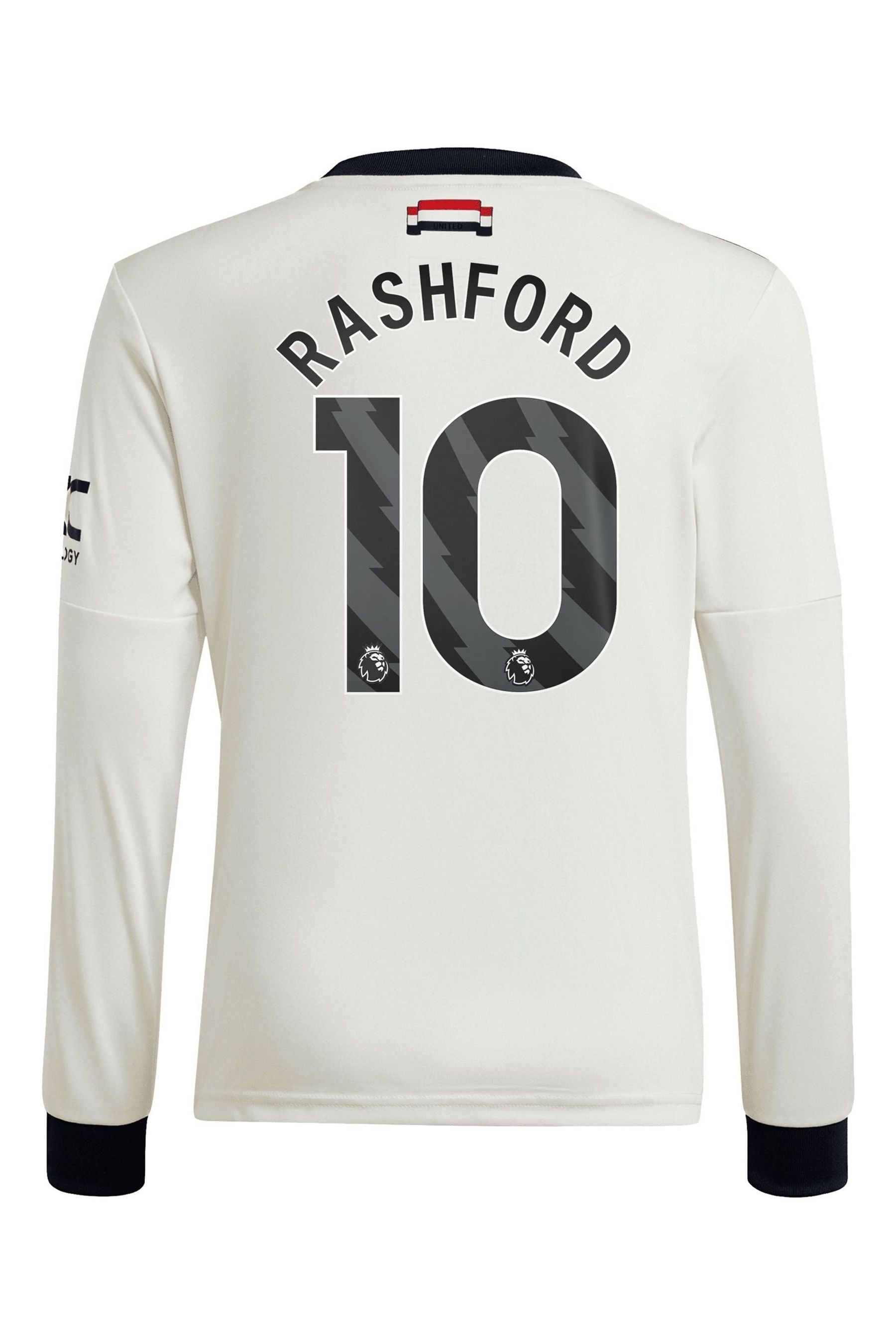 adidas White Kids Manchester United EPL Third Shirt 2024-25 Long Sleeve with Rashford 10 Printing