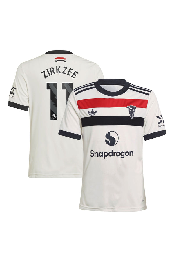 adidas White Kids Manchester United EPL Third Shirt 2024-25 with Zirkzee 11 Printing