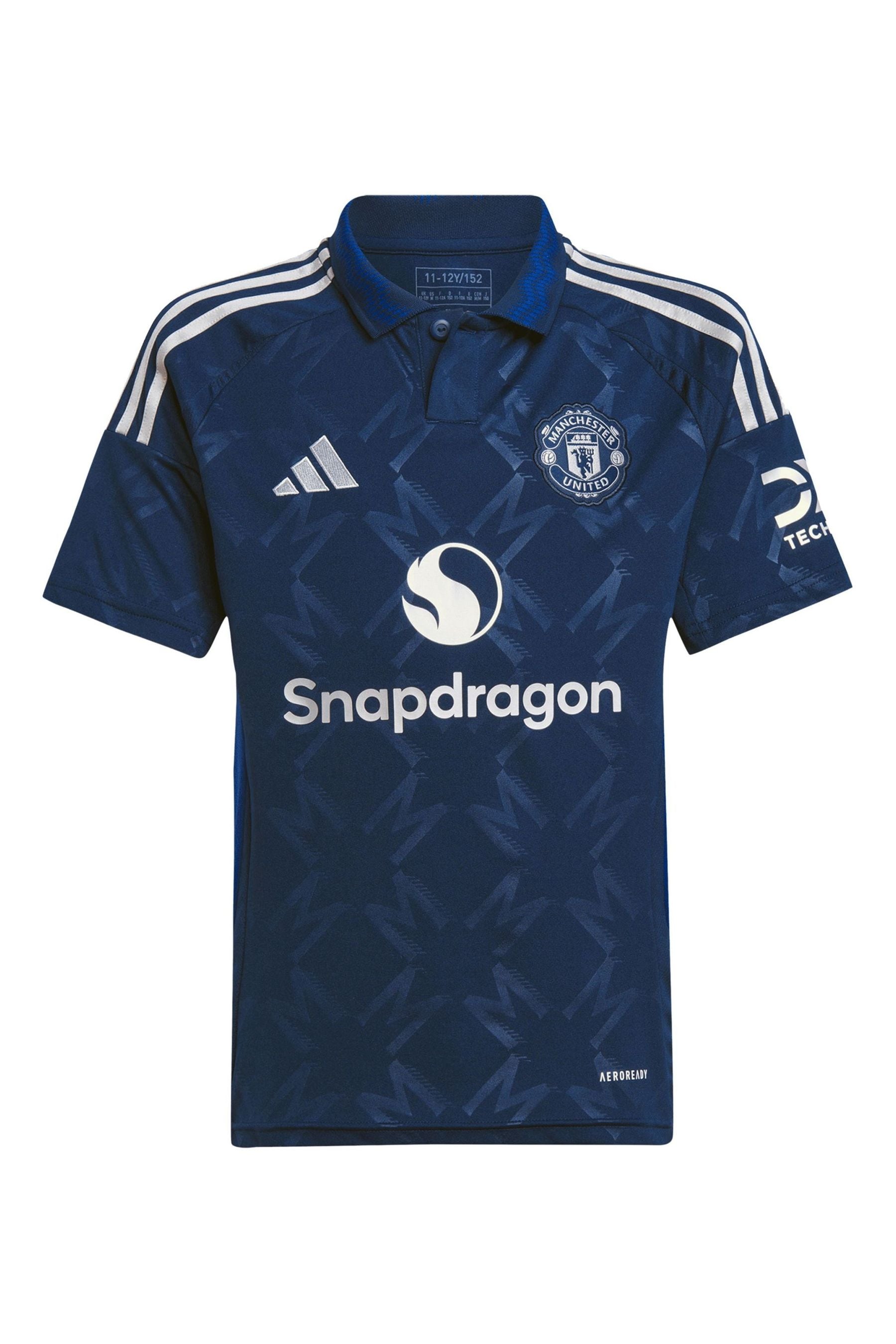 adidas Blue Kids Manchester United EPL Away Shirt 2024-25 with Zirkzee 11 Printing