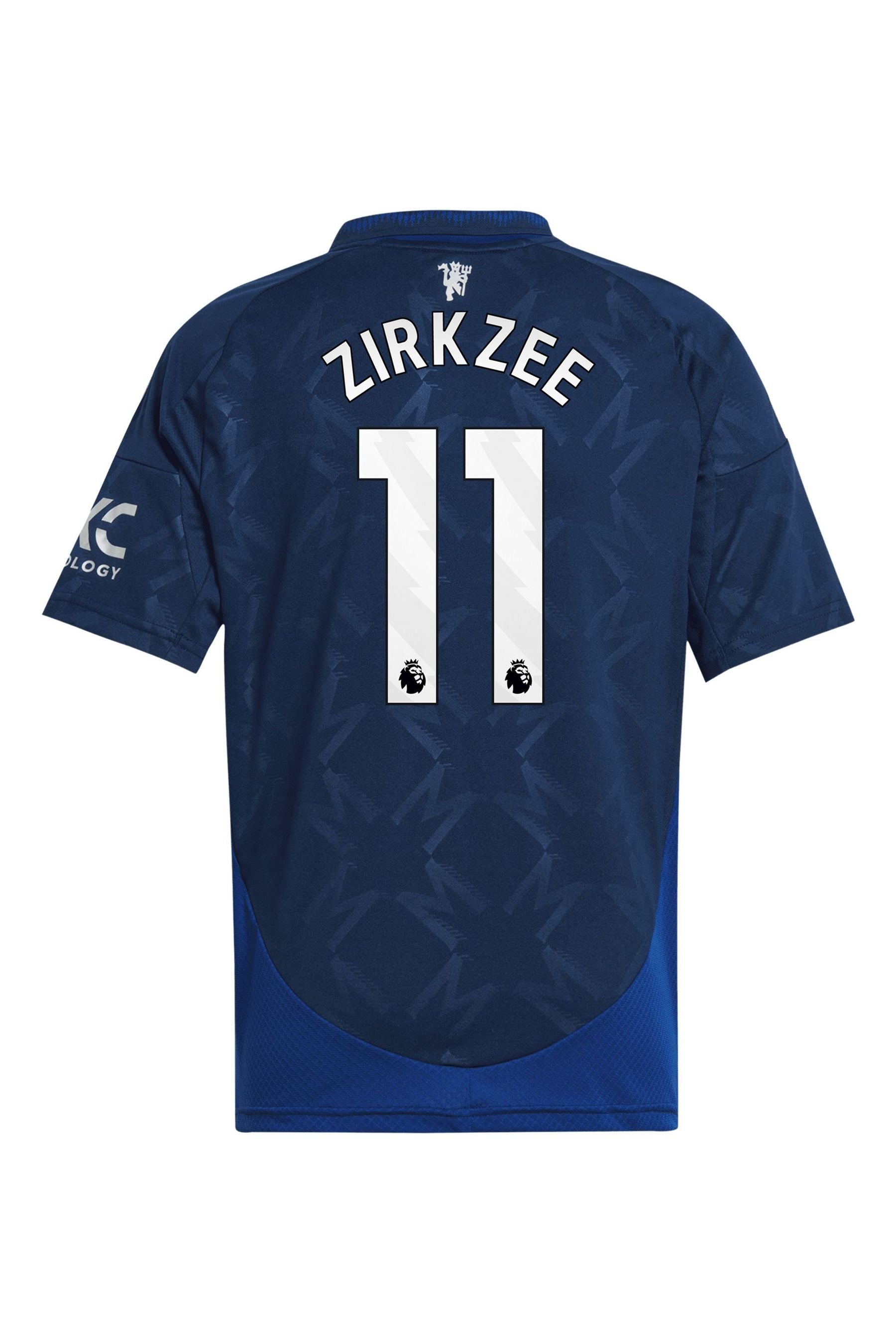 adidas Blue Kids Manchester United EPL Away Shirt 2024-25 with Zirkzee 11 Printing