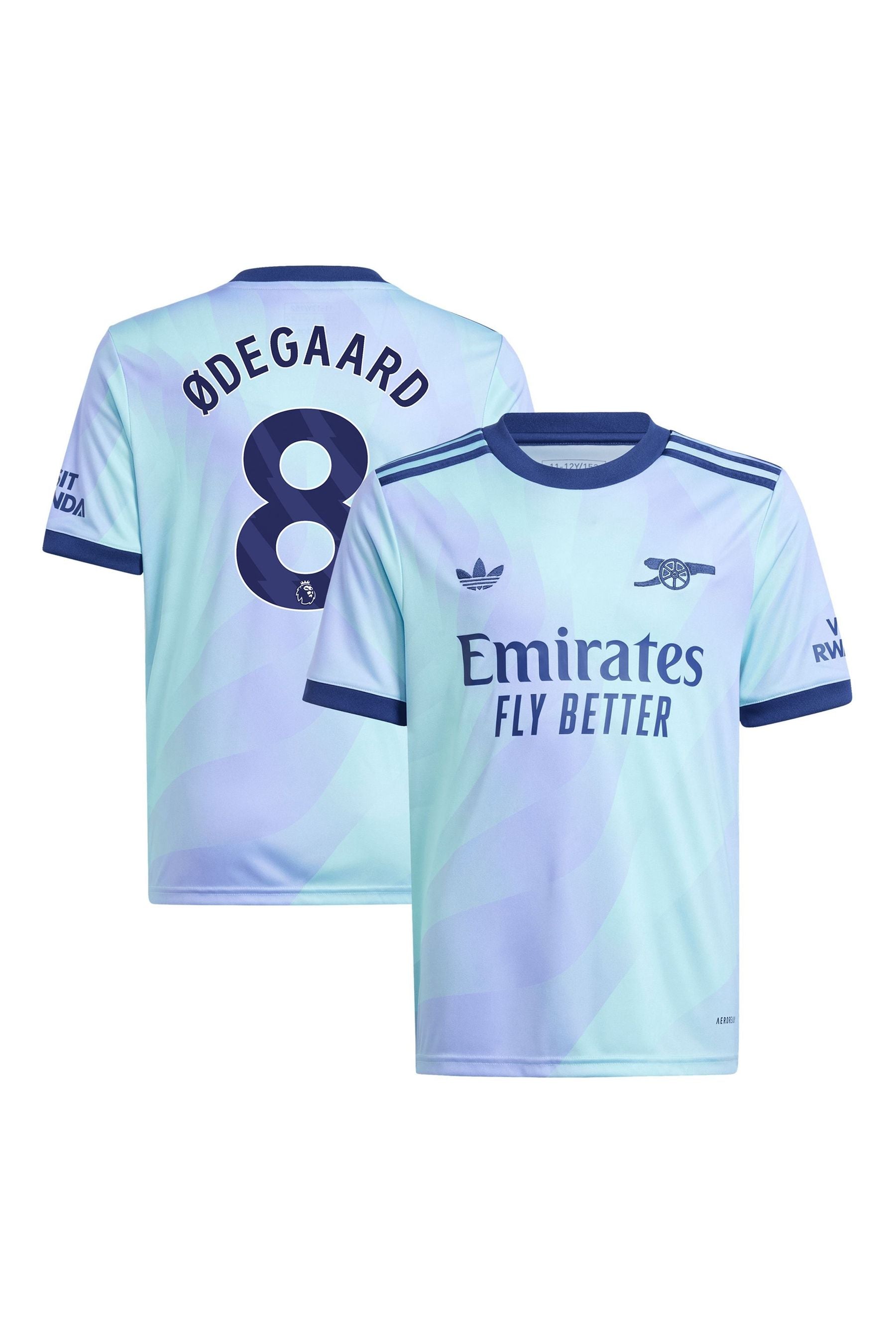 adidas Blue Kids Arsenal Third Shirt 2024-25 with Odegaard 8 Printing