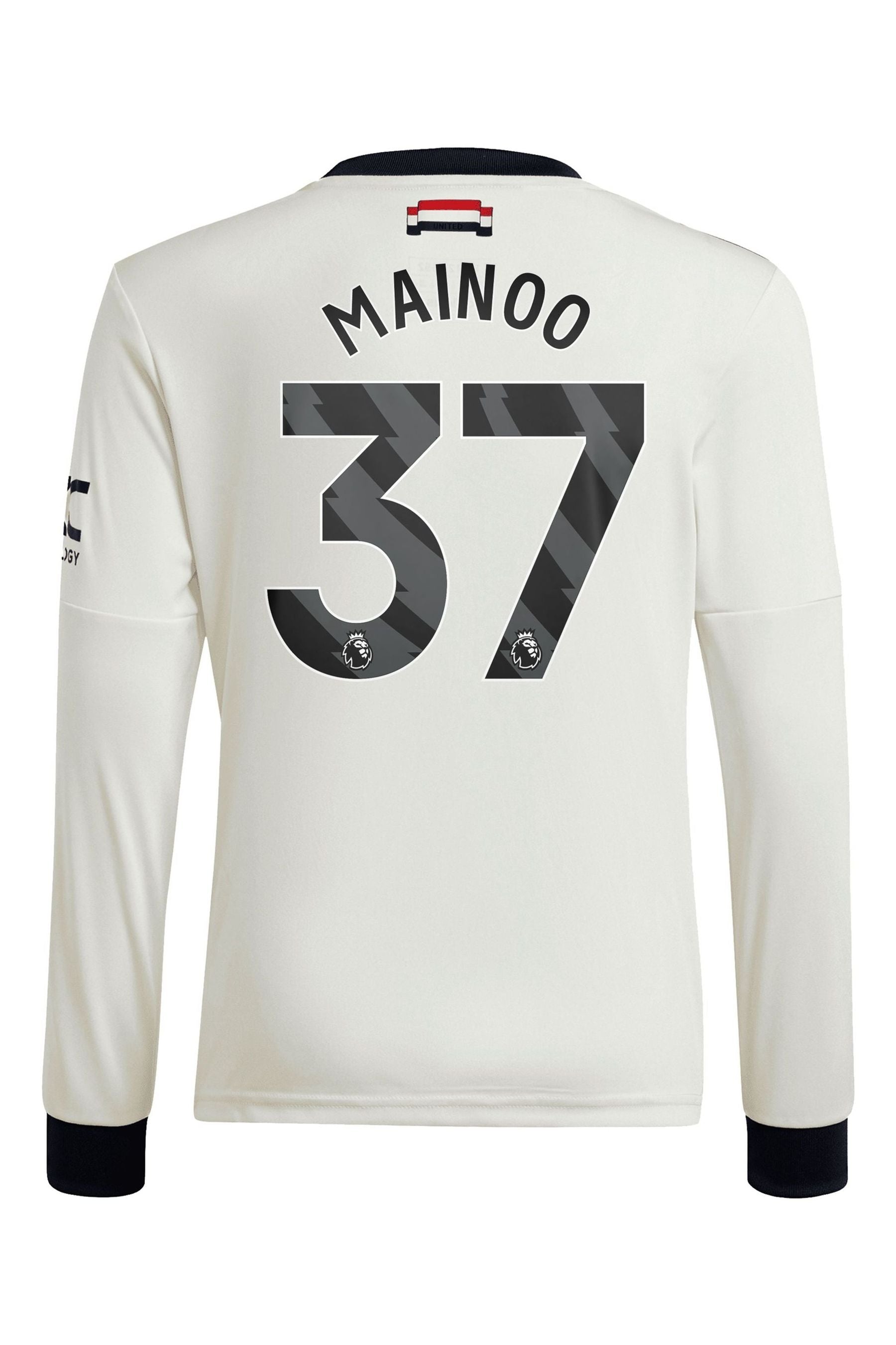 adidas White Kids Manchester United EPL Third Shirt 2024-25 Long Sleeve with Mainoo 37 Printing