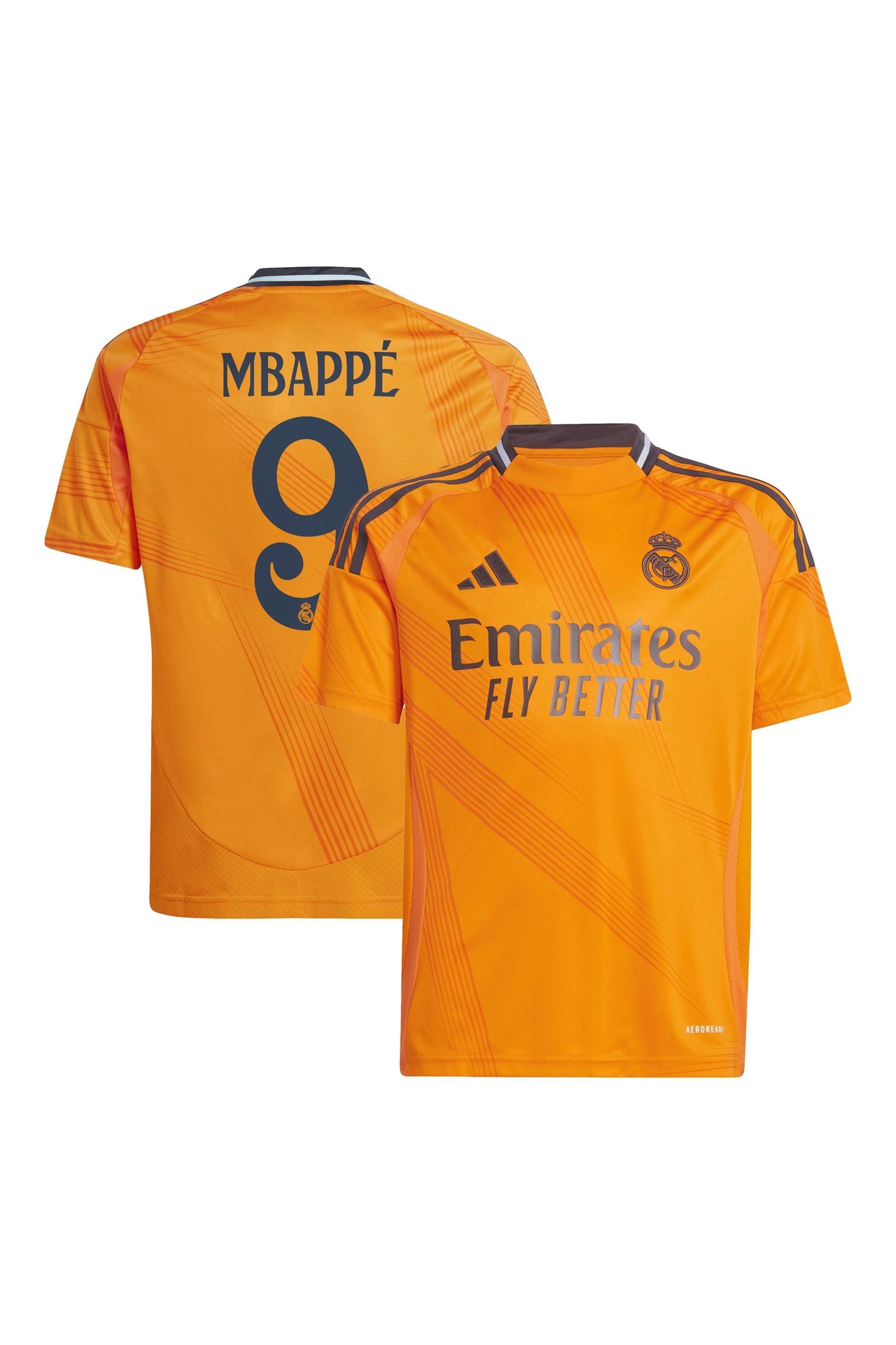 adidas Orange Kids Real Madrid Away Shirt 2024-25 Mbappe 9 Printing