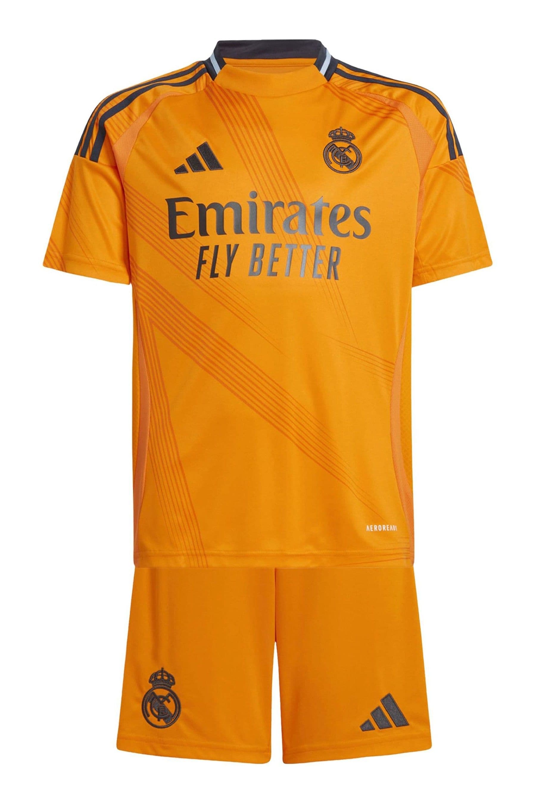 adidas Orange Youth Real Madrid Away Kit 2024-25 Mbappe 9 Printing