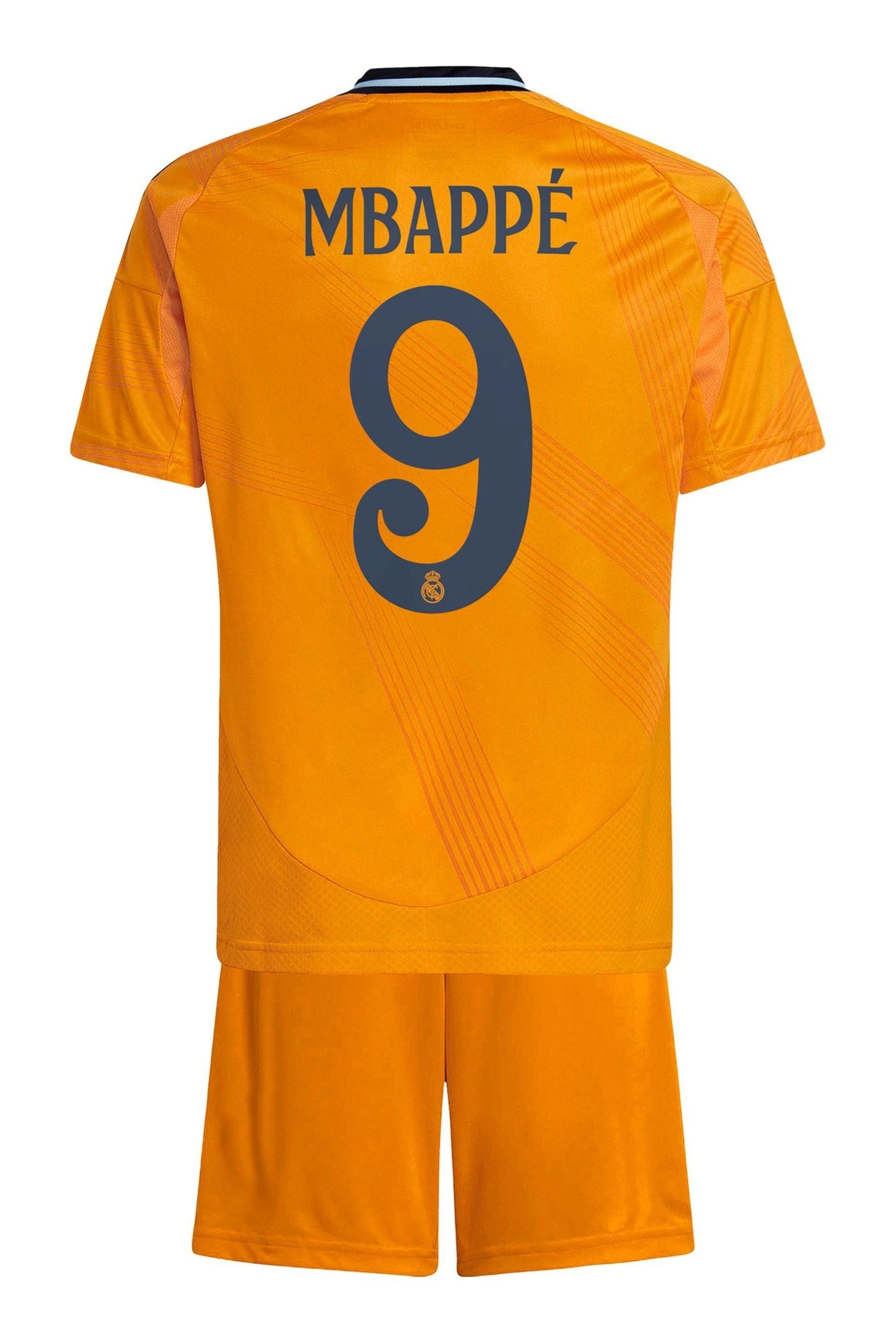 adidas Orange Youth Real Madrid Away Kit 2024-25 Mbappe 9 Printing