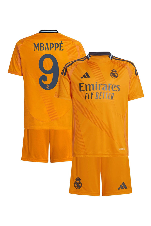 adidas Orange Youth Real Madrid Away Kit 2024-25 Mbappe 9 Printing