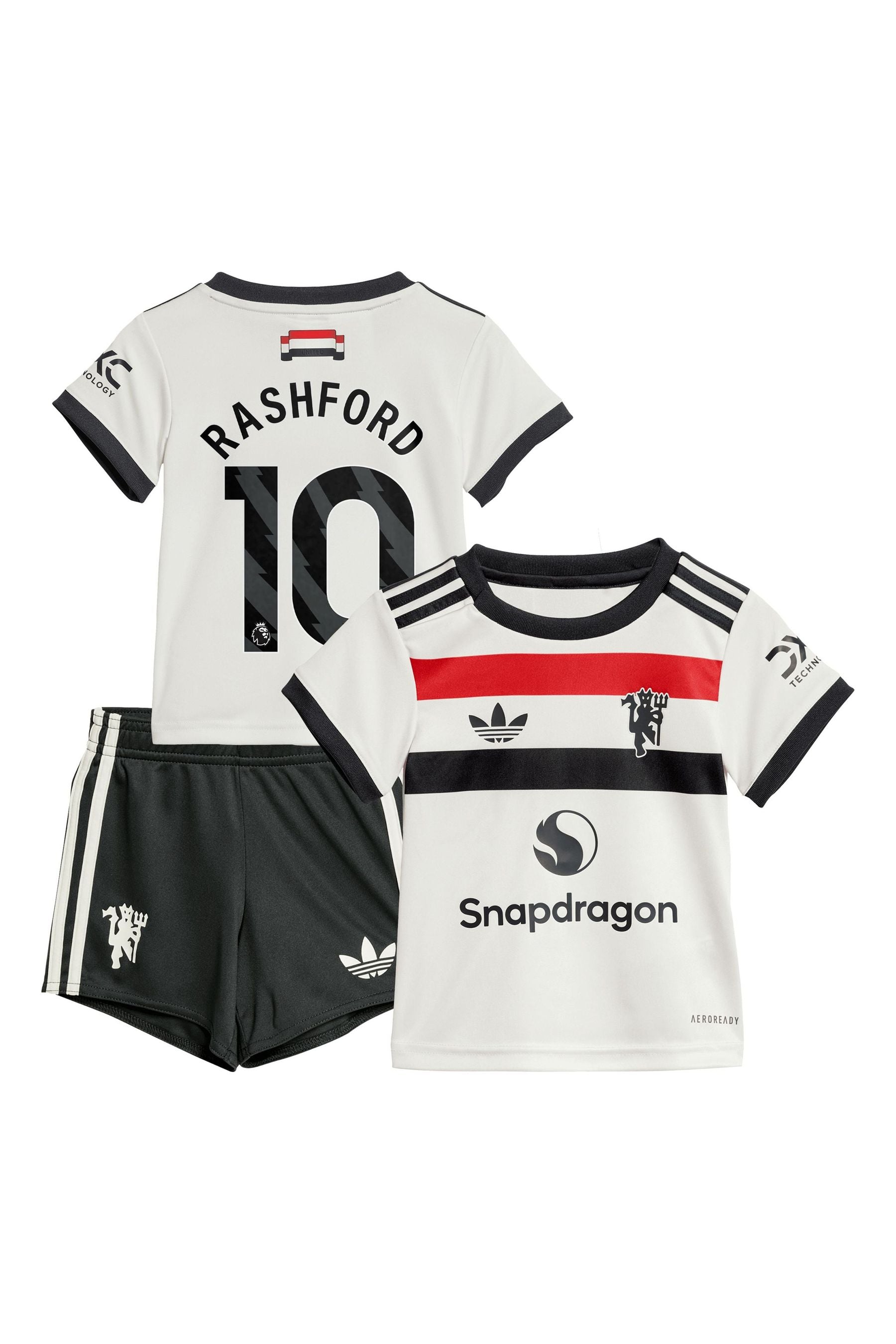 adidas White Baby Manchester United EPL Third Kit 2024-25 with Rashford 10 Printing