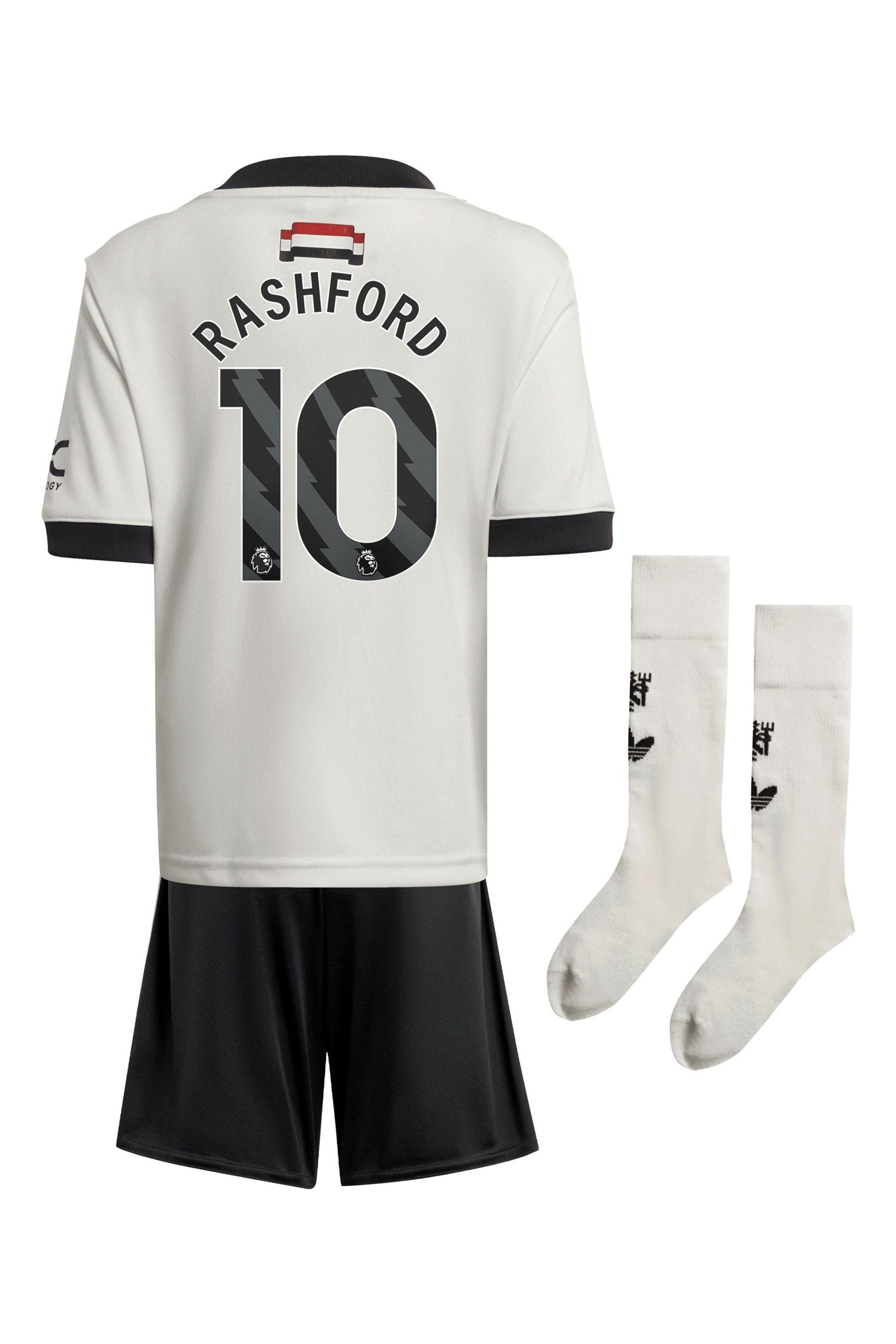 adidas White Original Manchester United EPL Third Mini Kit 2024-25 with Rashford 10 Printing