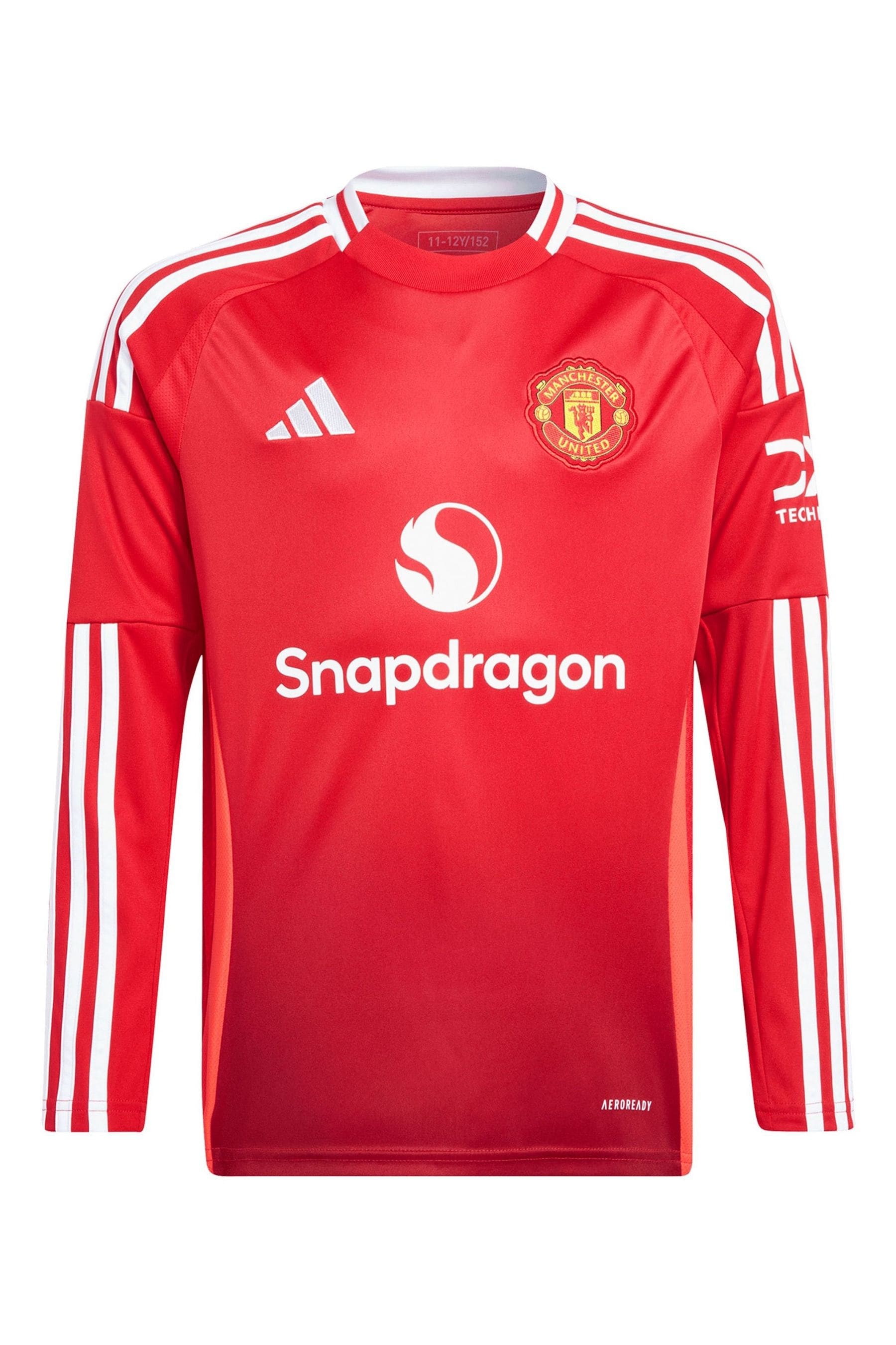 adidas Red Kids Manchester United EPL Home Shirt 2024-25 Long Sleeves with Zirkzee 11 printing