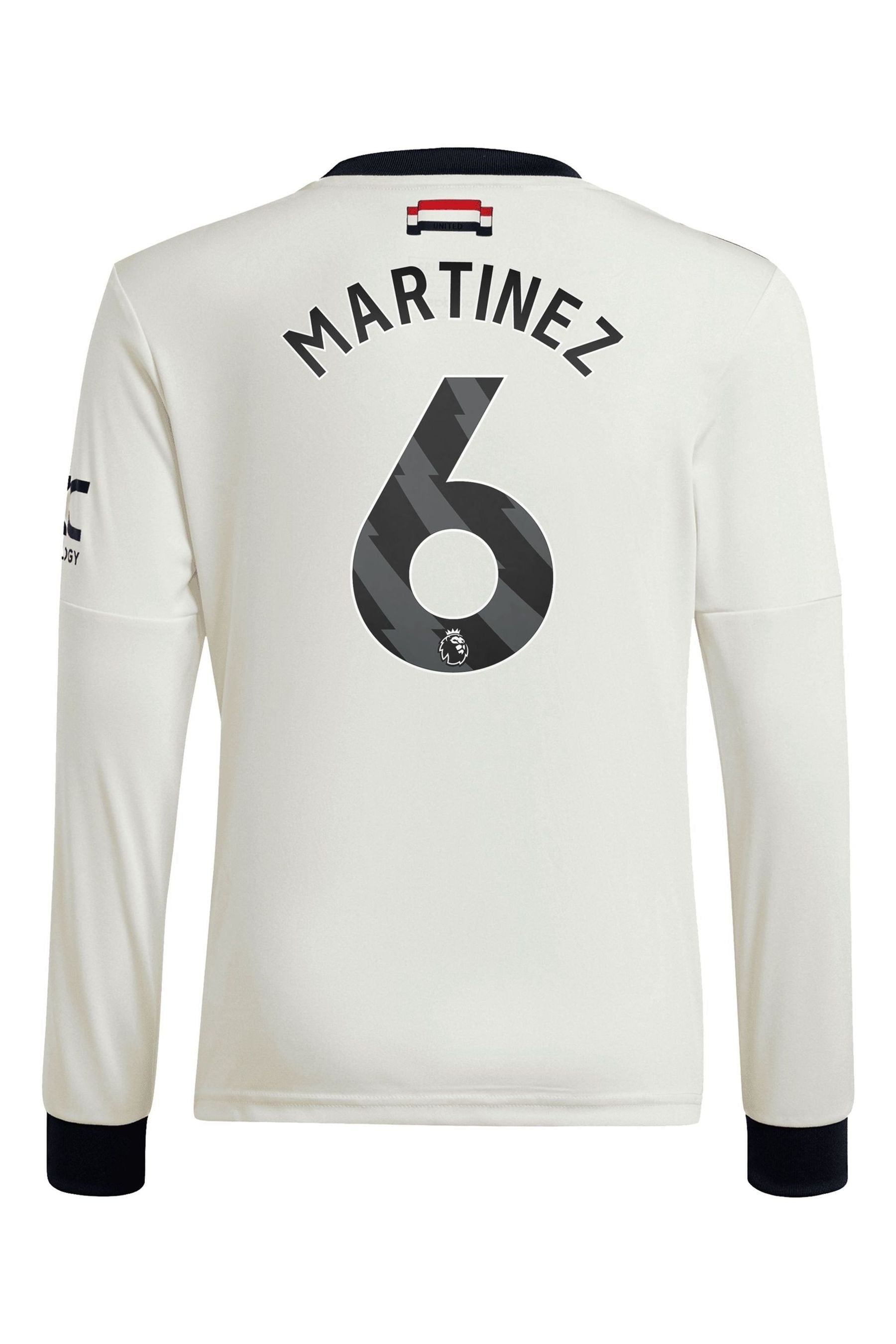 adidas White Kids Manchester United EPL Third Shirt 2024-25 Long Sleeve with Martinez 6 printing