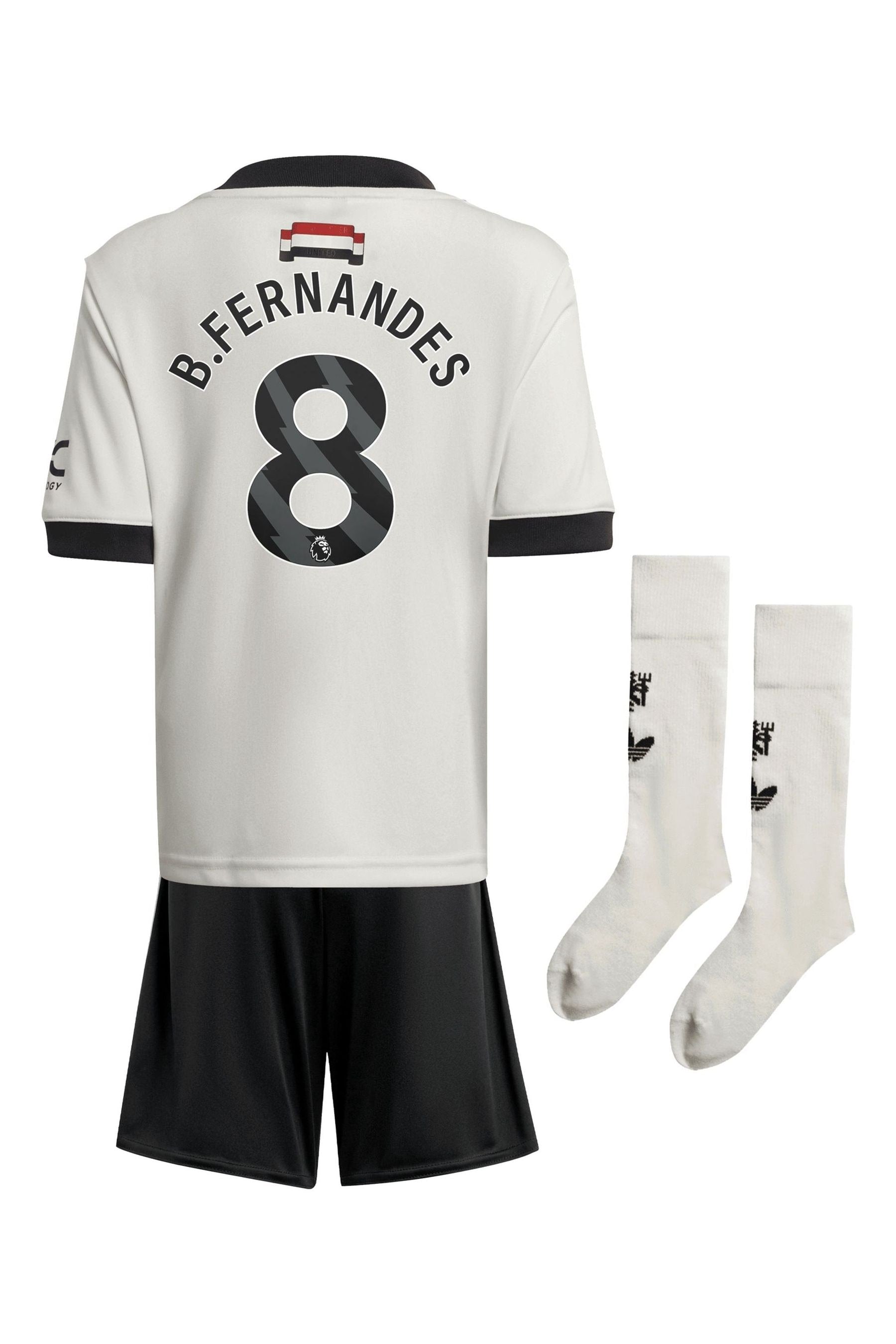 adidas White Manchester United EPL Third Mini Kit 2024-25 with B.Fernandes 8 Printing