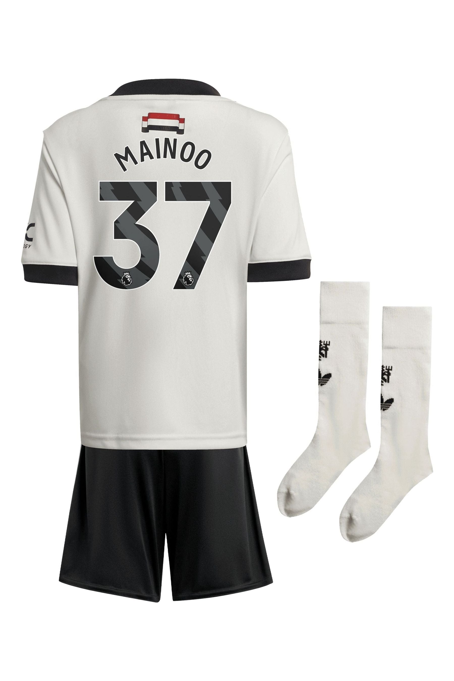 adidas White Manchester United EPL Third Mini Kit 2024-25 with Mainoo 37 Printing