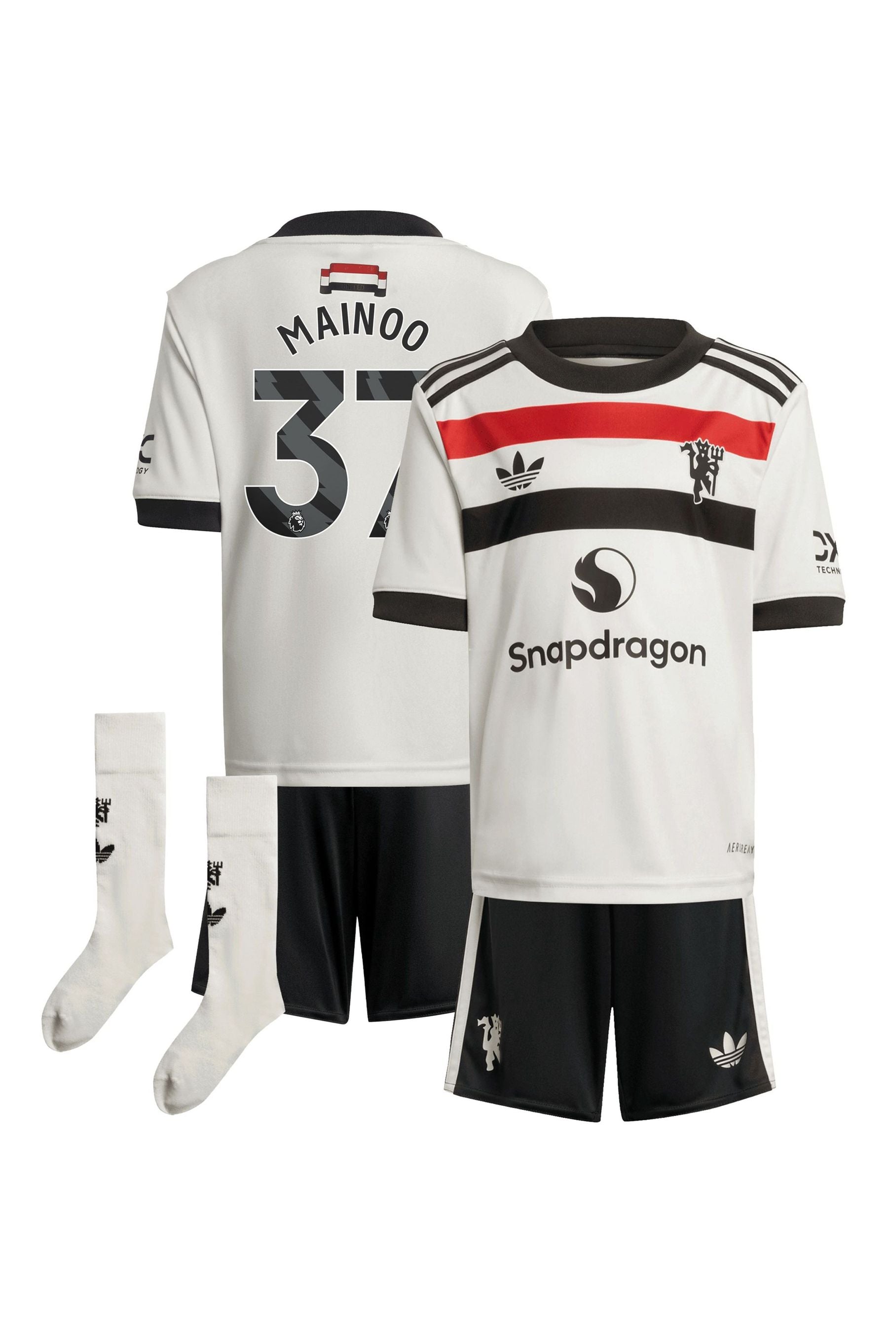 adidas White Manchester United EPL Third Mini Kit 2024-25 with Mainoo 37 Printing