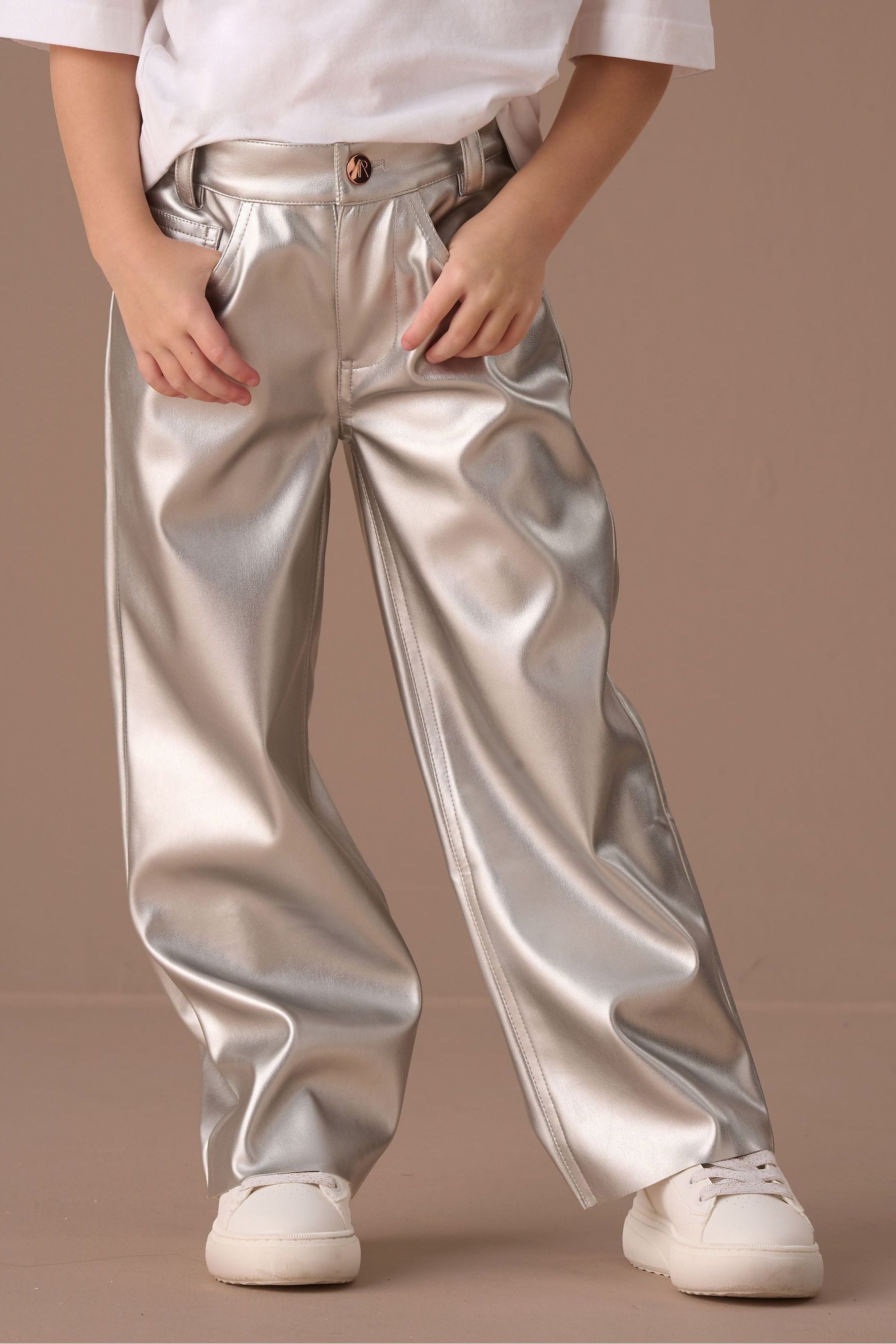 Angel & Rocket Silver Wide Leg Metallic Jeans