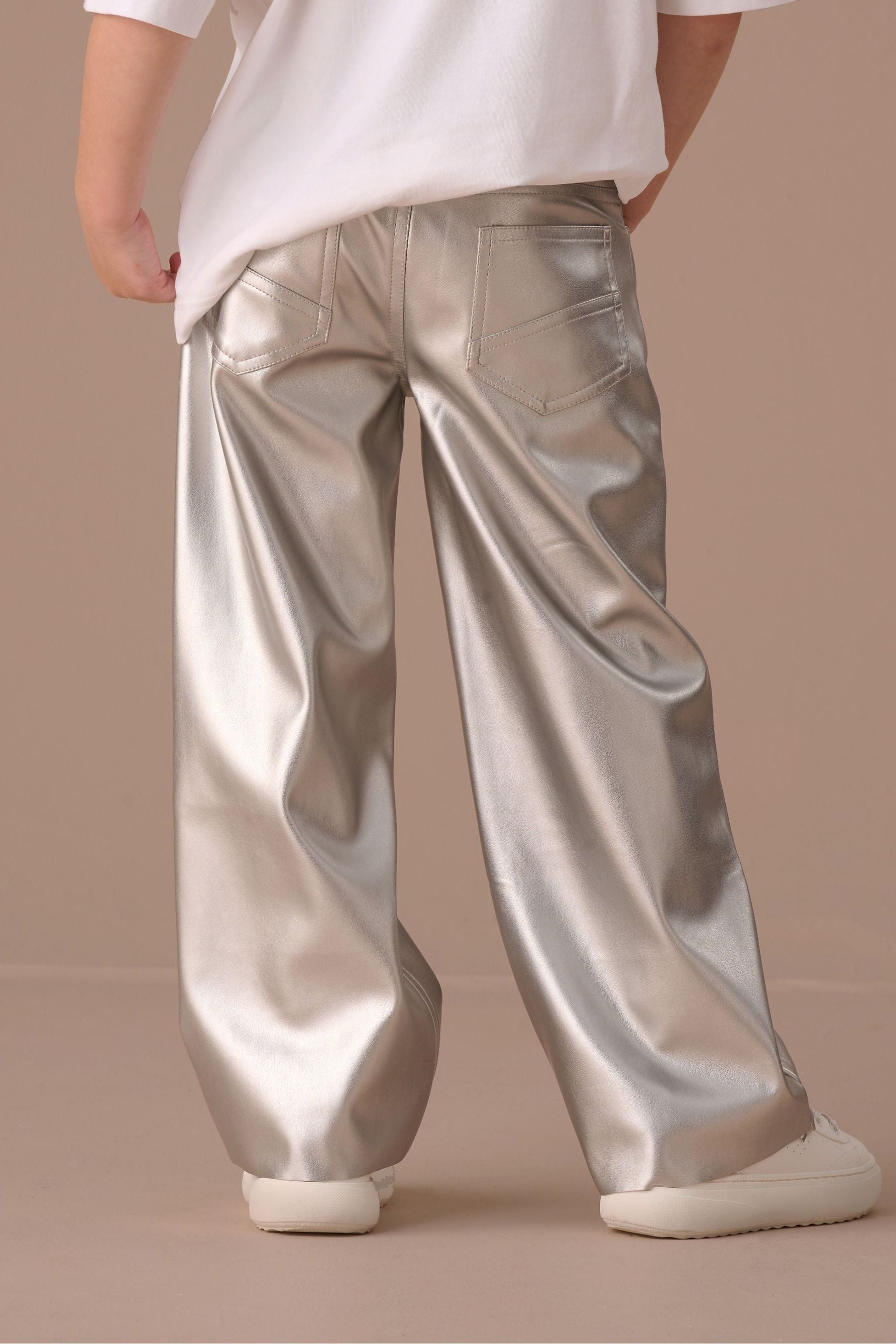 Angel & Rocket Silver Wide Leg Metallic Jeans