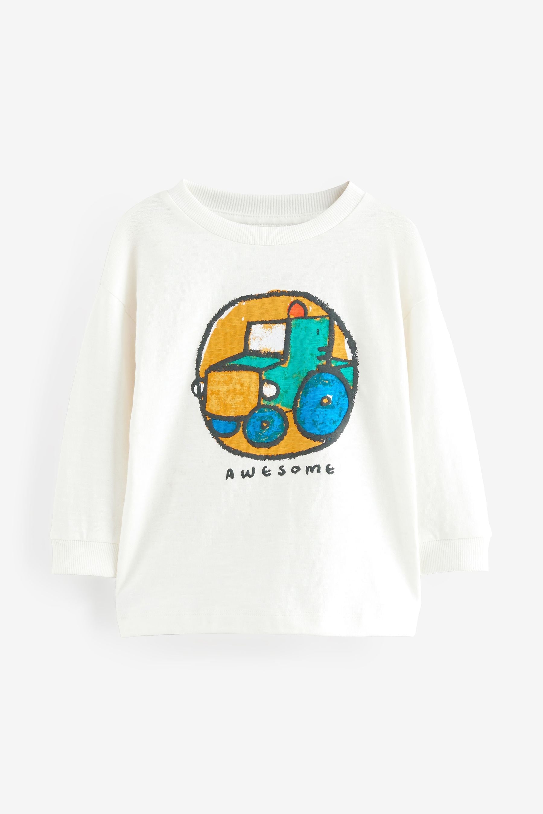 White Tractor Long Sleeve T-Shirt (3mths-7yrs)