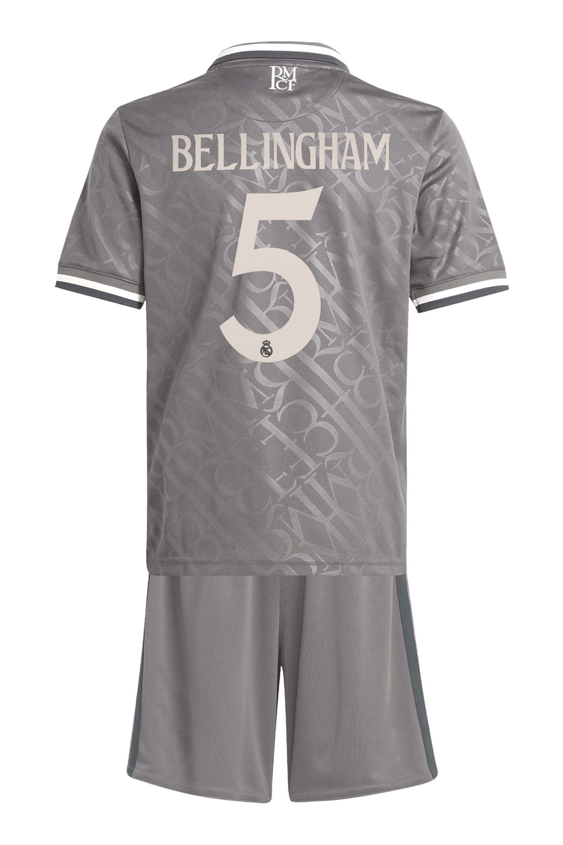 adidas Grey Real Madrid Third Youthkit 2024-25 Bellingham 5 Football Shirt