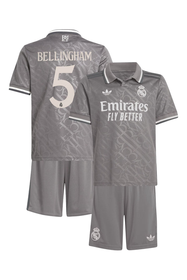 adidas Grey Real Madrid Third Youthkit 2024-25 Bellingham 5 Football Shirt